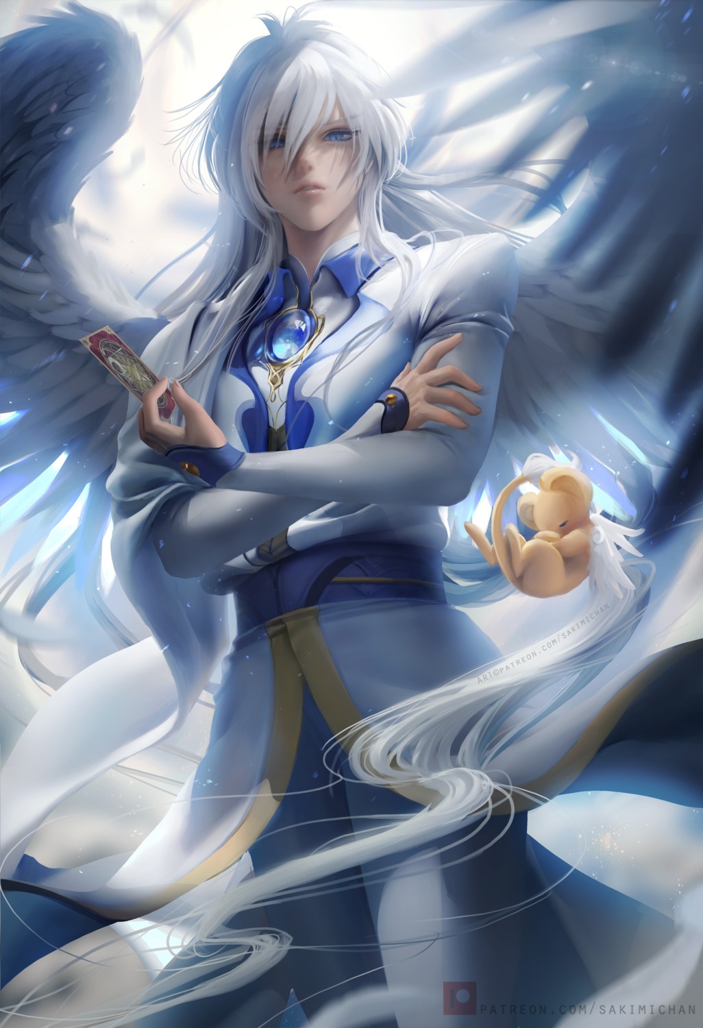 card_captor_sakura kerberos male official_watermark sakimichan wings yue