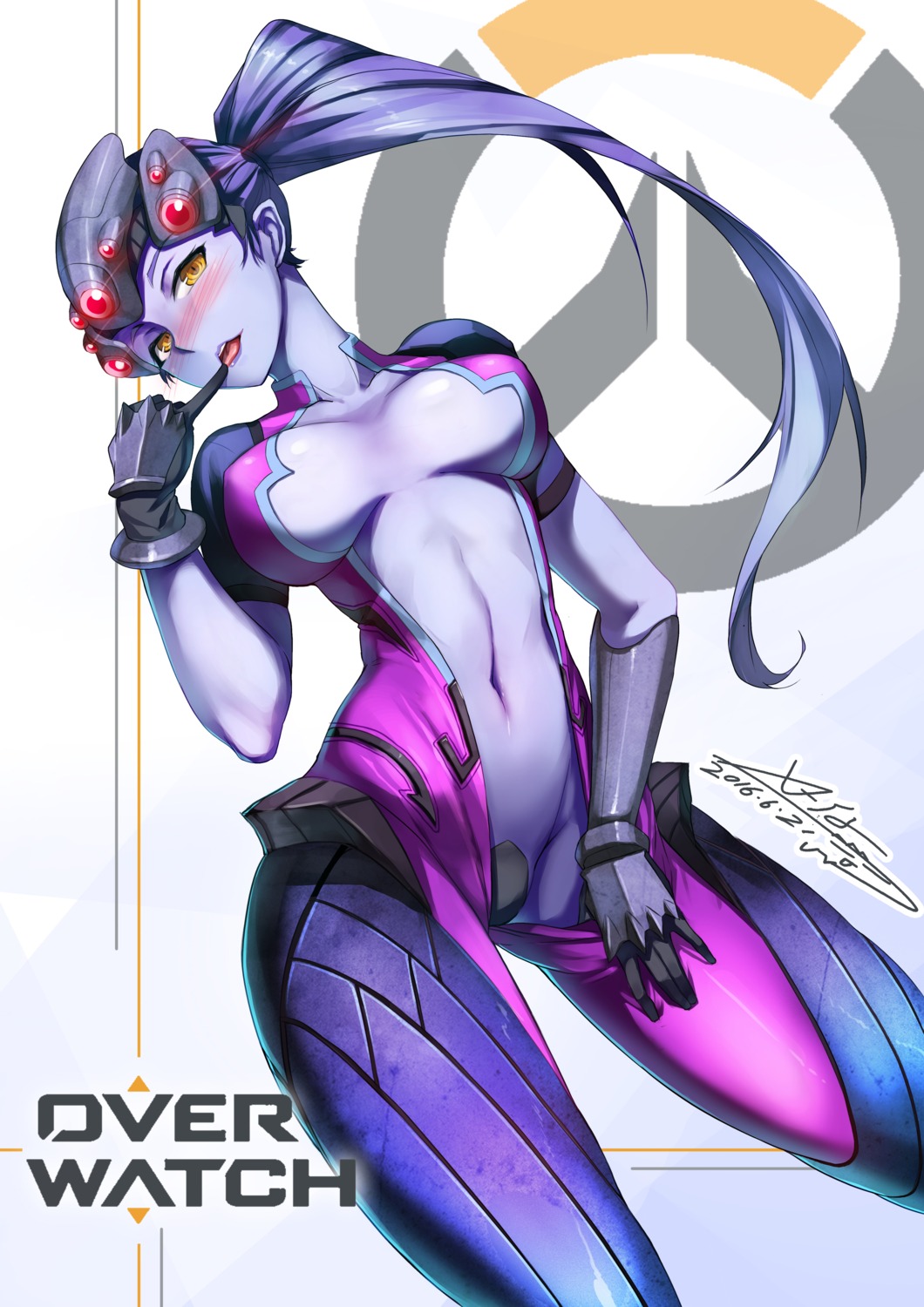 bodysuit maebari no_bra nopan open_shirt overwatch undressing widowmaker x-boy