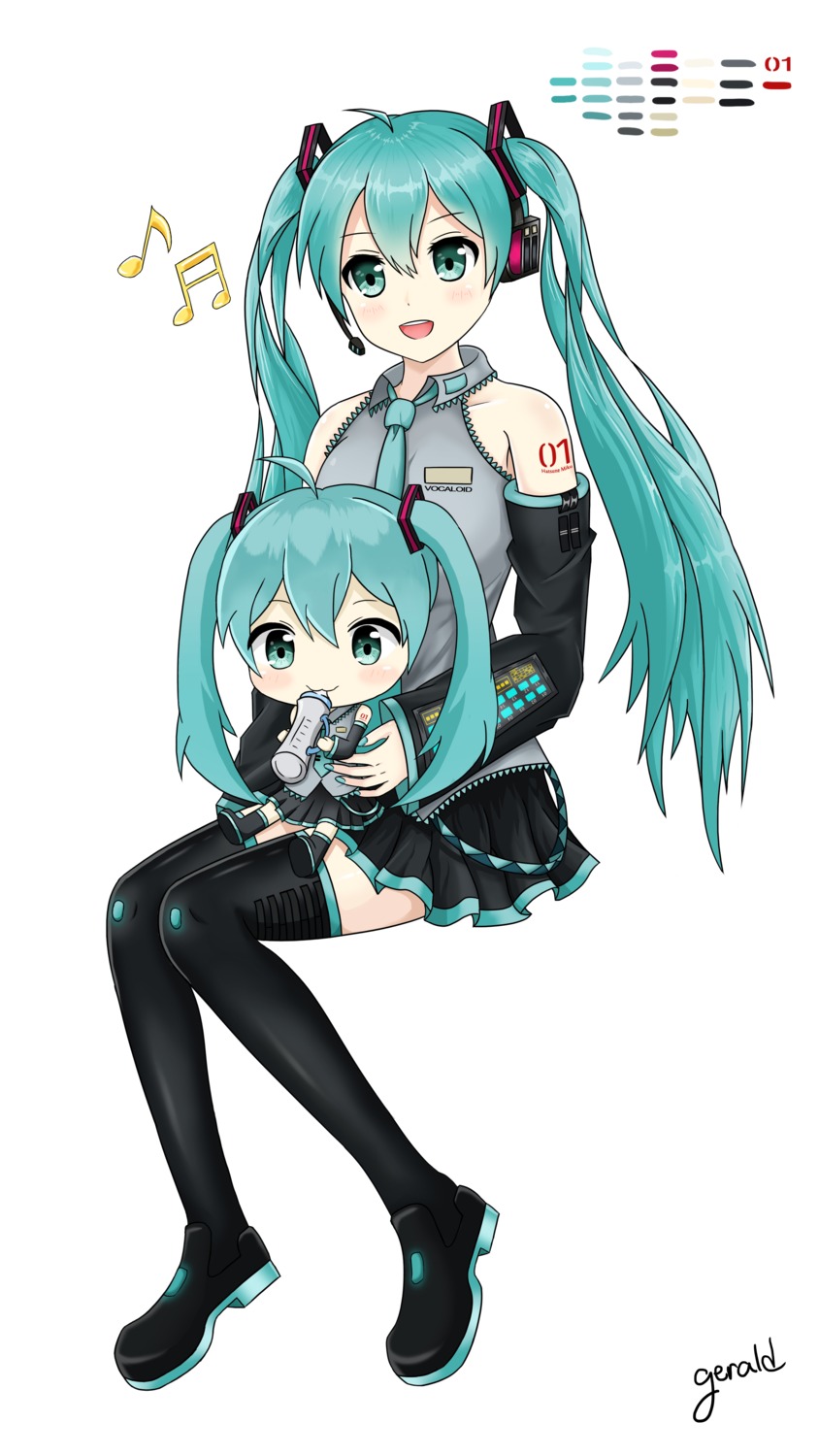 chibi hatsune_miku headphones tagme tattoo thighhighs vocaloid