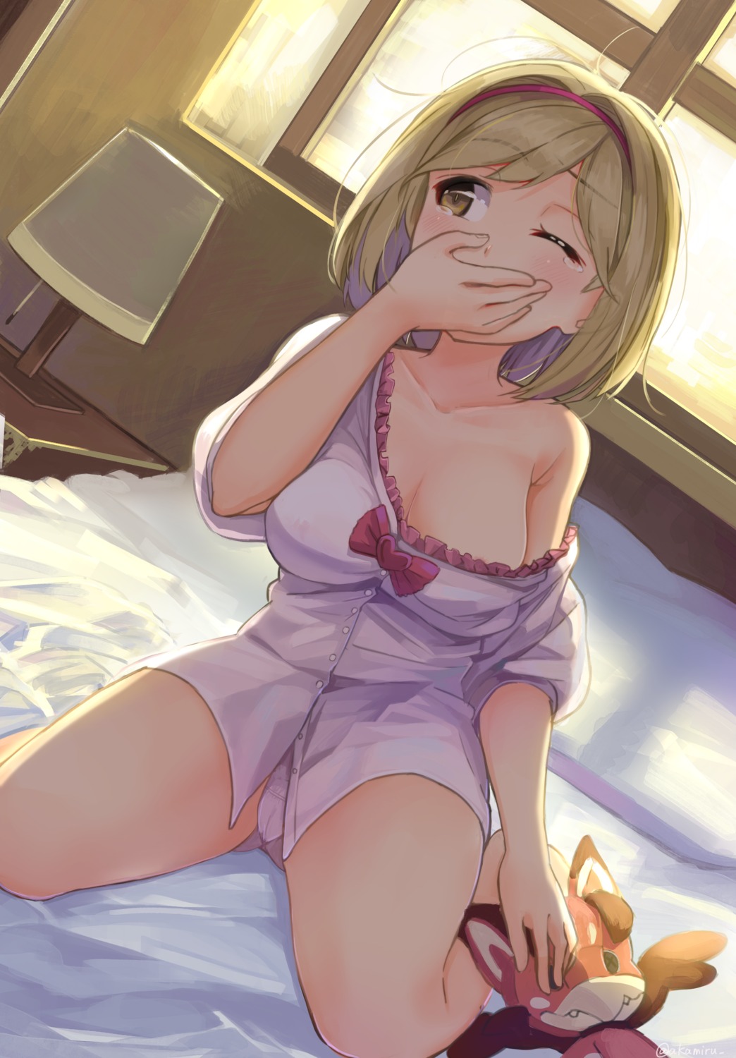 akame_(akamiru) cameltoe cleavage djeeta_(granblue_fantasy) granblue_fantasy no_bra open_shirt pajama pantsu