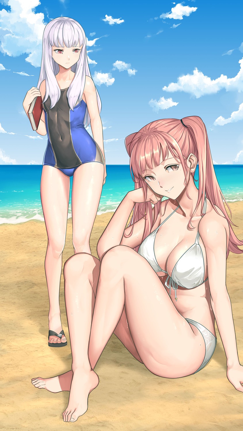 bikini cleavage fire_emblem fire_emblem_three_houses hilda_valentine_goneril lysithea_von_ordelia nerd swimsuits