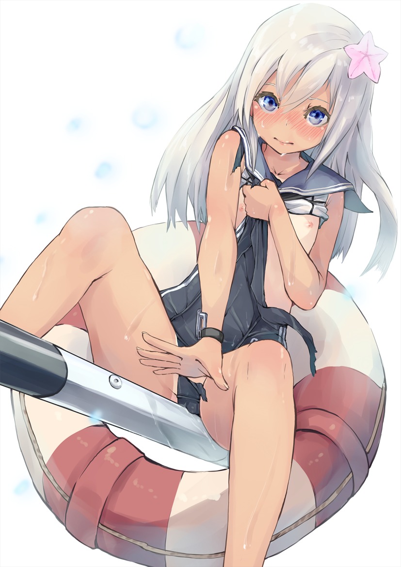 fu-ta kantai_collection loli nipples ro-500 school_swimsuit swimsuits tan_lines torn_clothes