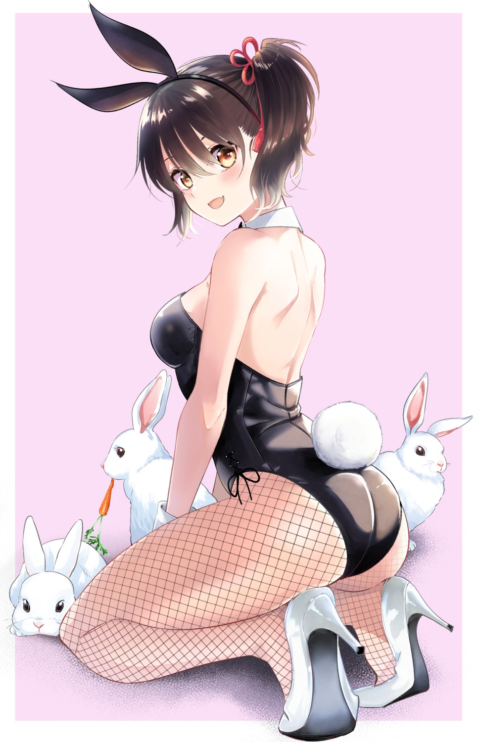 animal_ears ass bunny_ears bunny_girl fishnets heels kaneda_yousuke kishuku_gakkou_no_juliet komai_hasuki no_bra pantyhose tail