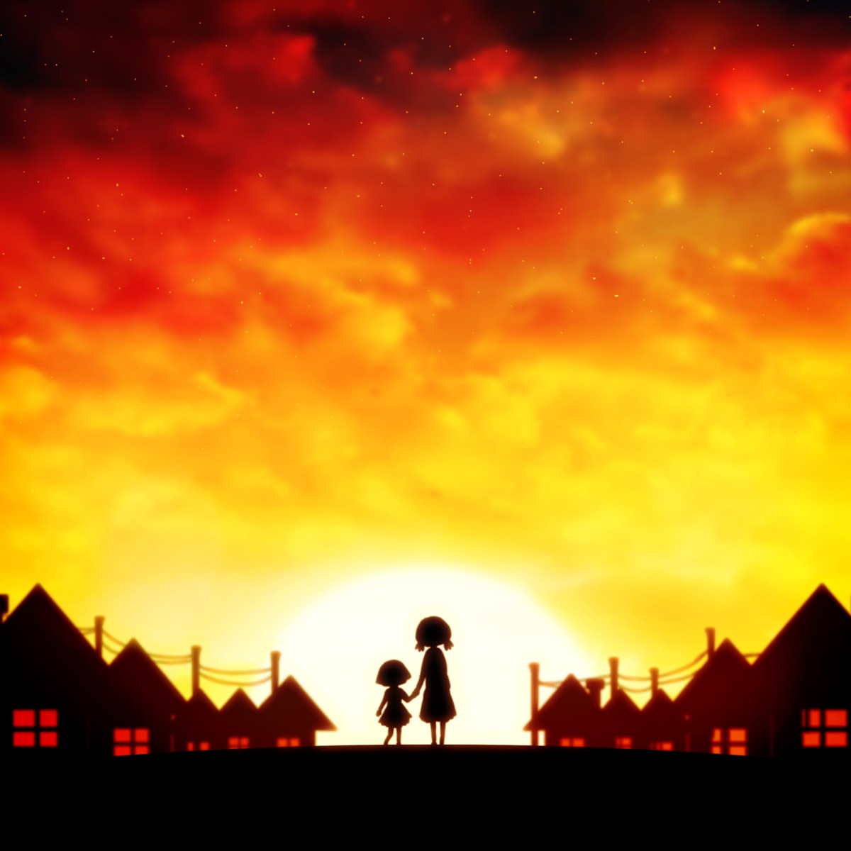 chibi_maruko-chan harada_miyuki landscape sakura_momoko sakura_sakiko silhouette