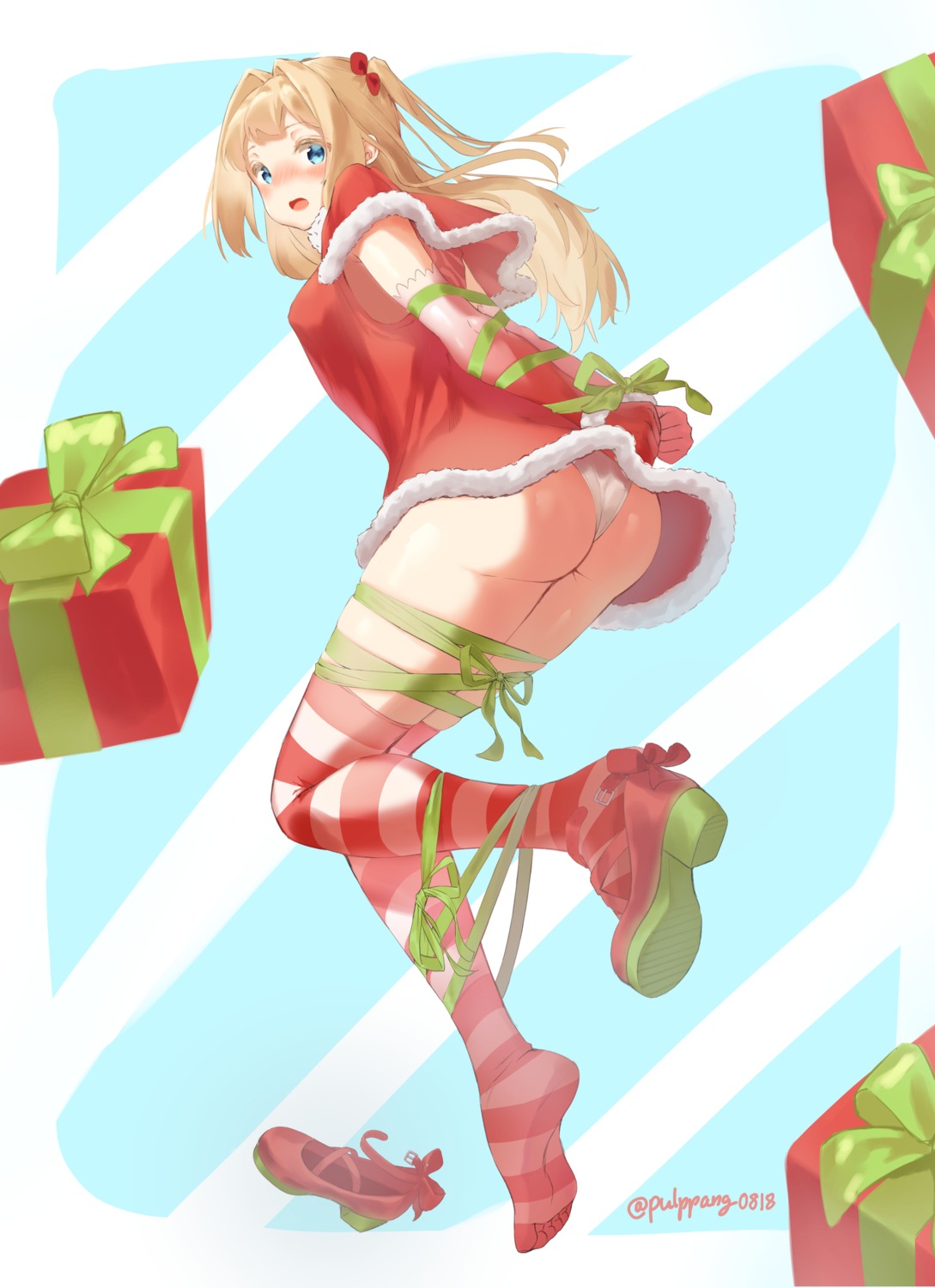 ass bondage christmas dress pantsu pulppang see_through skirt_lift thighhighs thong