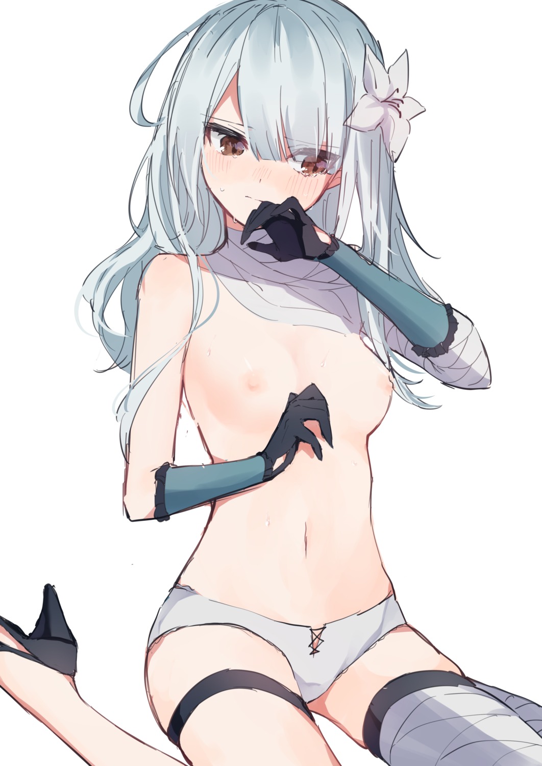 bandages garter heels kaine_(nier) nier nier_replicant nipples pantsu sketch tagme thighhighs topless