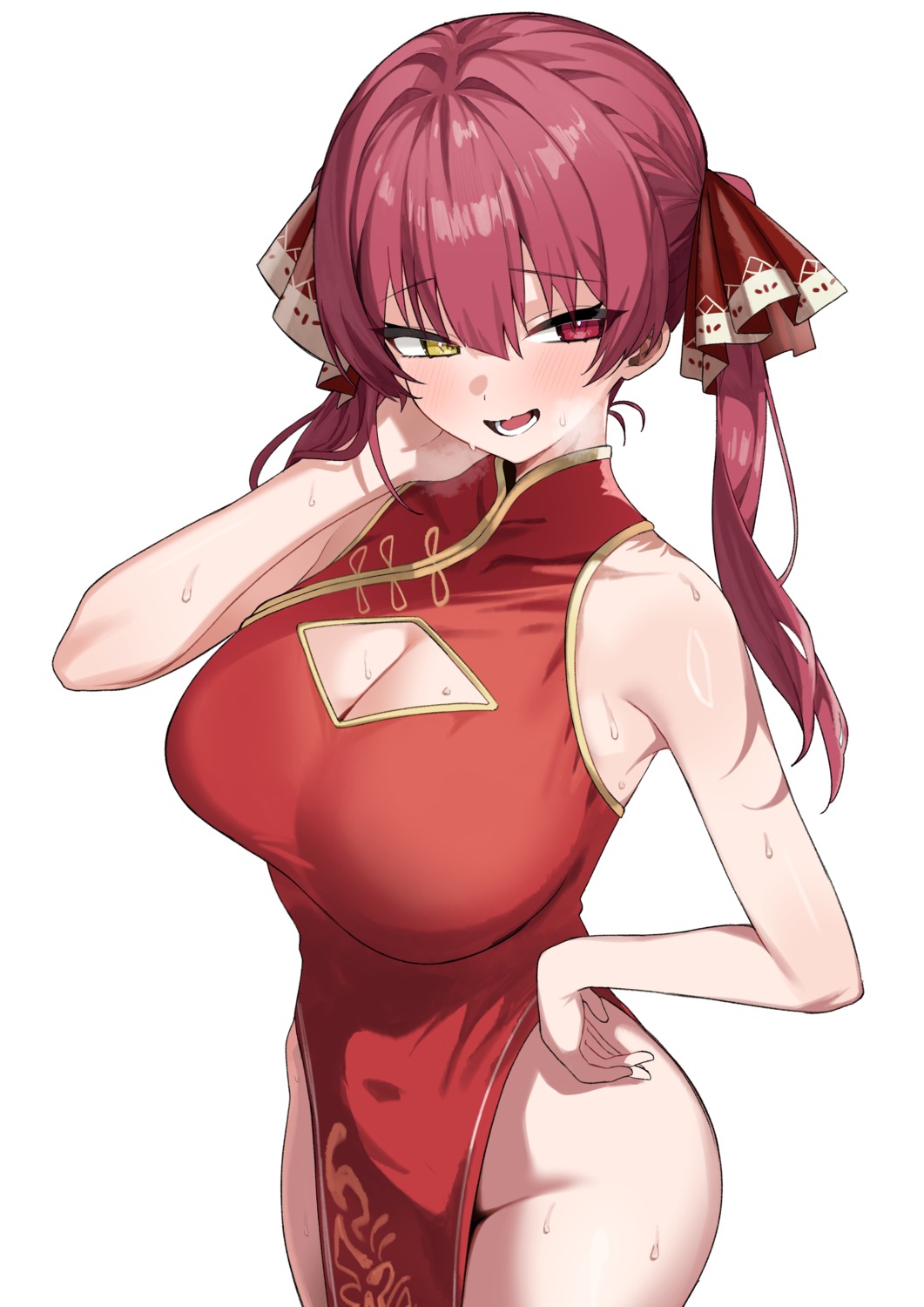 chinadress cleavage heterochromia hololive houshou_marine jjetotwt nopan wet