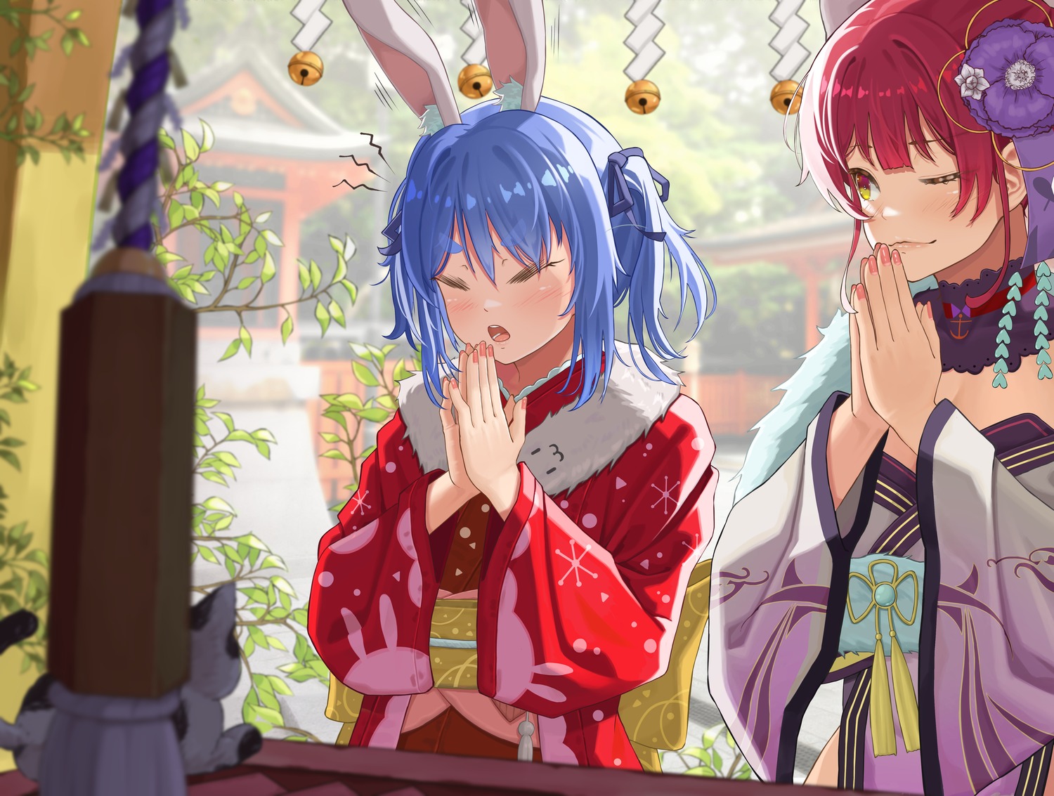 animal_ears bangom_r bunny_ears hololive houshou_marine kimono usada_pekora