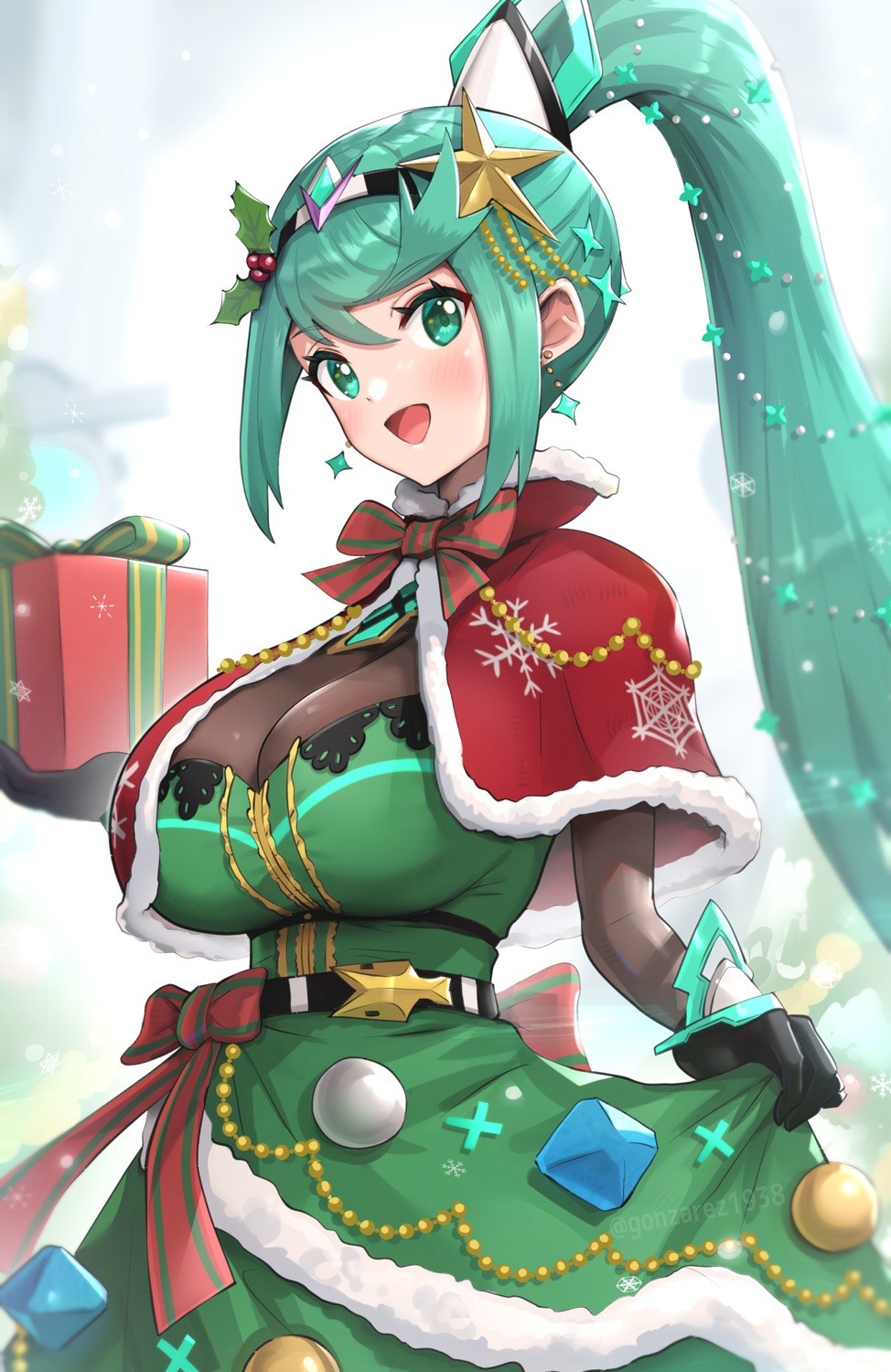 christmas cleavage dress gonzarez pneuma_(xenoblade_2) xenoblade xenoblade_chronicles_2