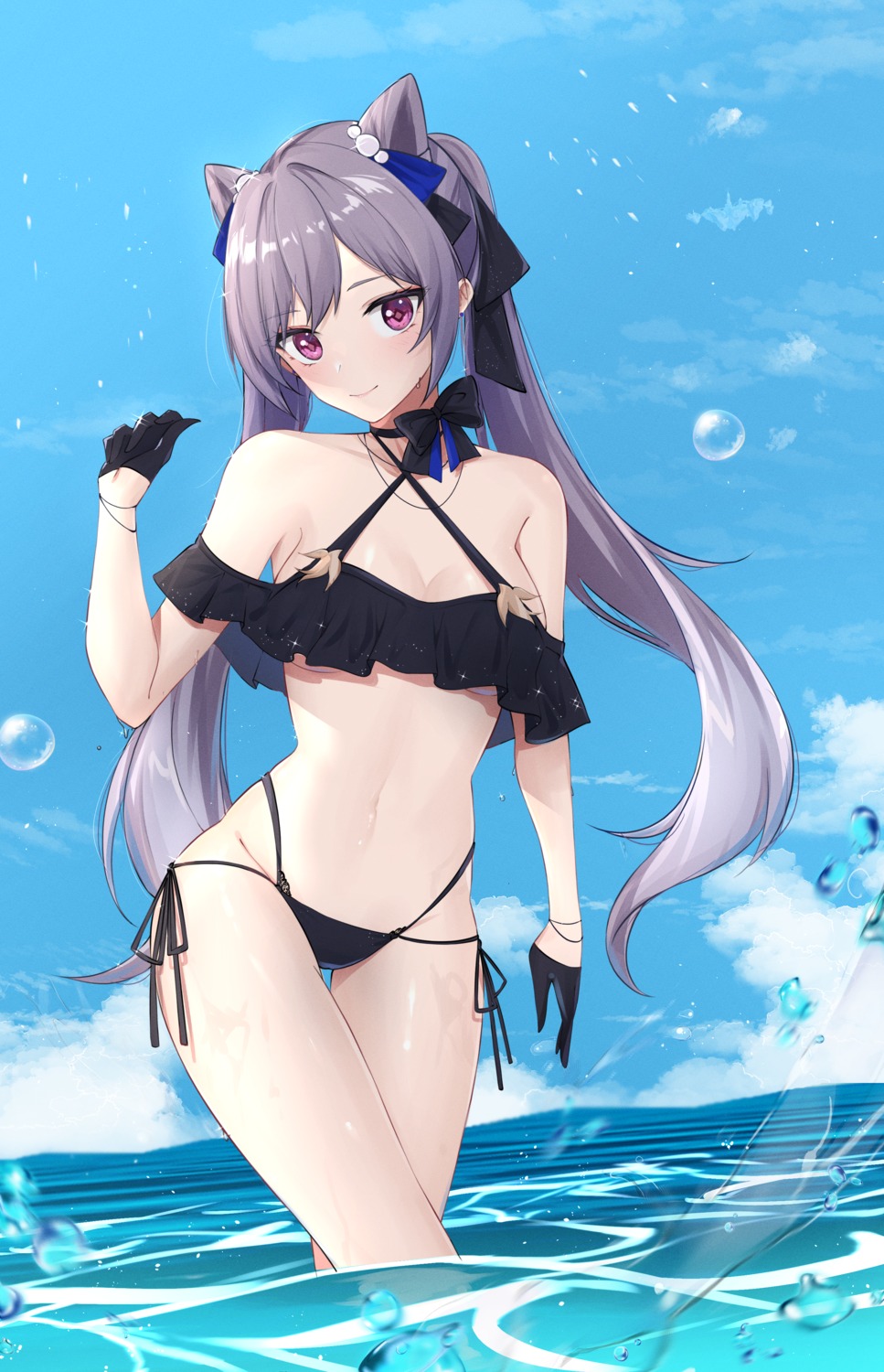 bikini feint721 genshin_impact keqing swimsuits wet