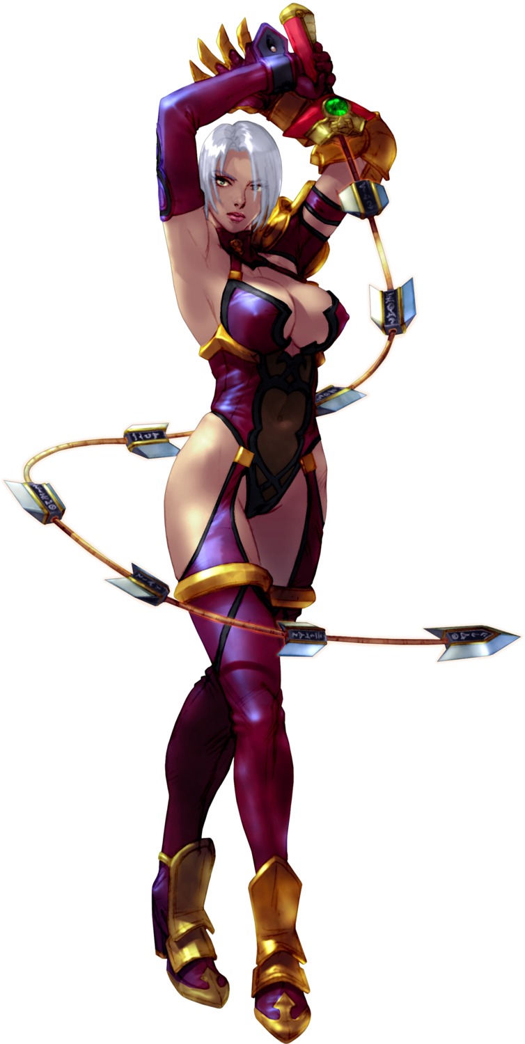 armor cleavage erect_nipples heels ivy_valentine kawano_takuji leotard namco see_through soul_calibur soul_calibur_ii stockings sword thighhighs weapon