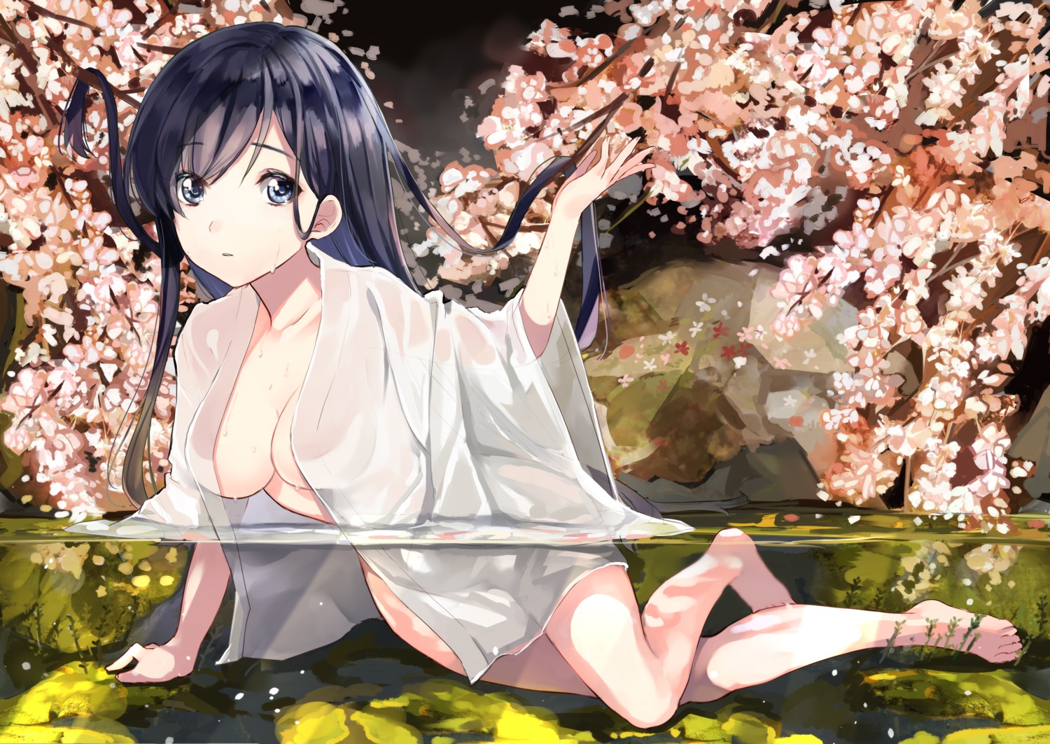 derori no_bra nopan open_shirt see_through wet wet_clothes yukata