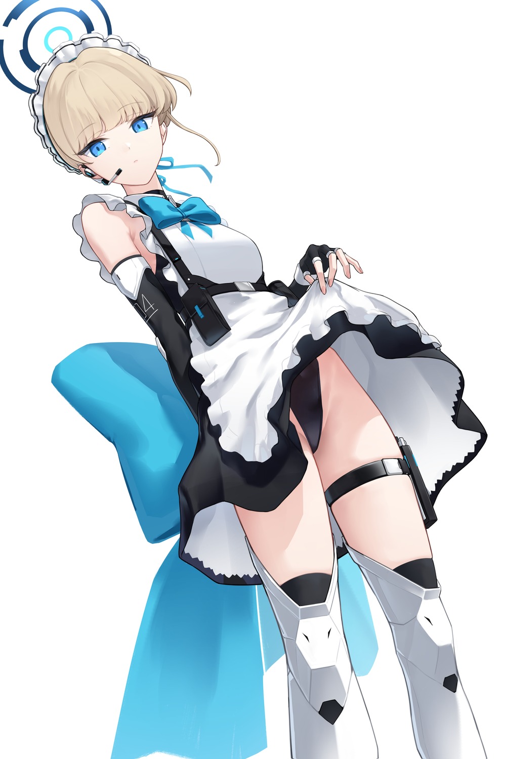 asuma_toki blue_archive garter halo leotard maid onuj2$ skirt_lift thighhighs