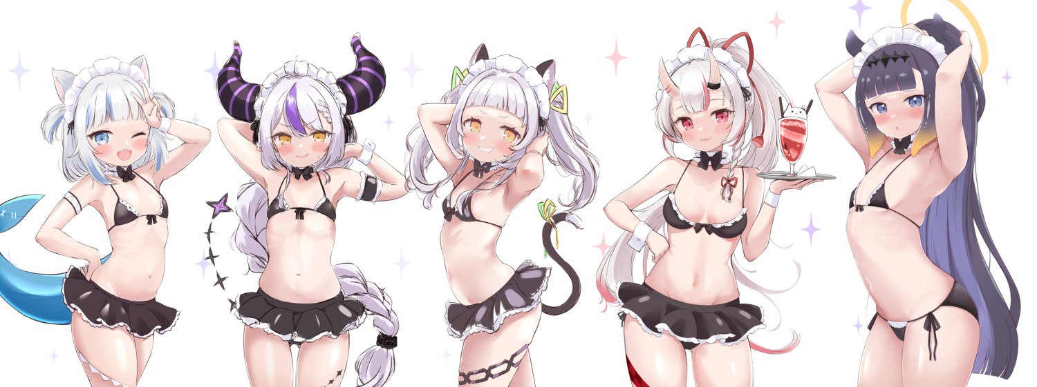 angel animal_ears bikini cocozasa garter gawr_gura hololive hololive_english horns la+_darknesss loli maid murasaki_shion nakiri_ayame nekomimi ninomae_ina'nis swimsuits tail