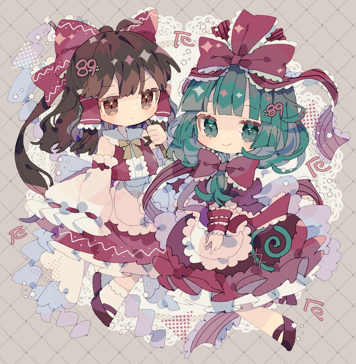 bondage chibi dress hakurei_reimu kagiyama_hina lolita_fashion miko nikorashika touhou