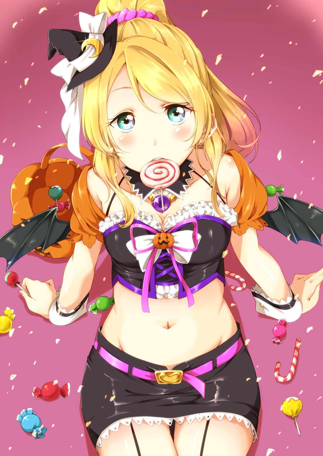 ayase_eli cleavage halloween ksk_(kasokuiki) love_live! stockings thighhighs wings