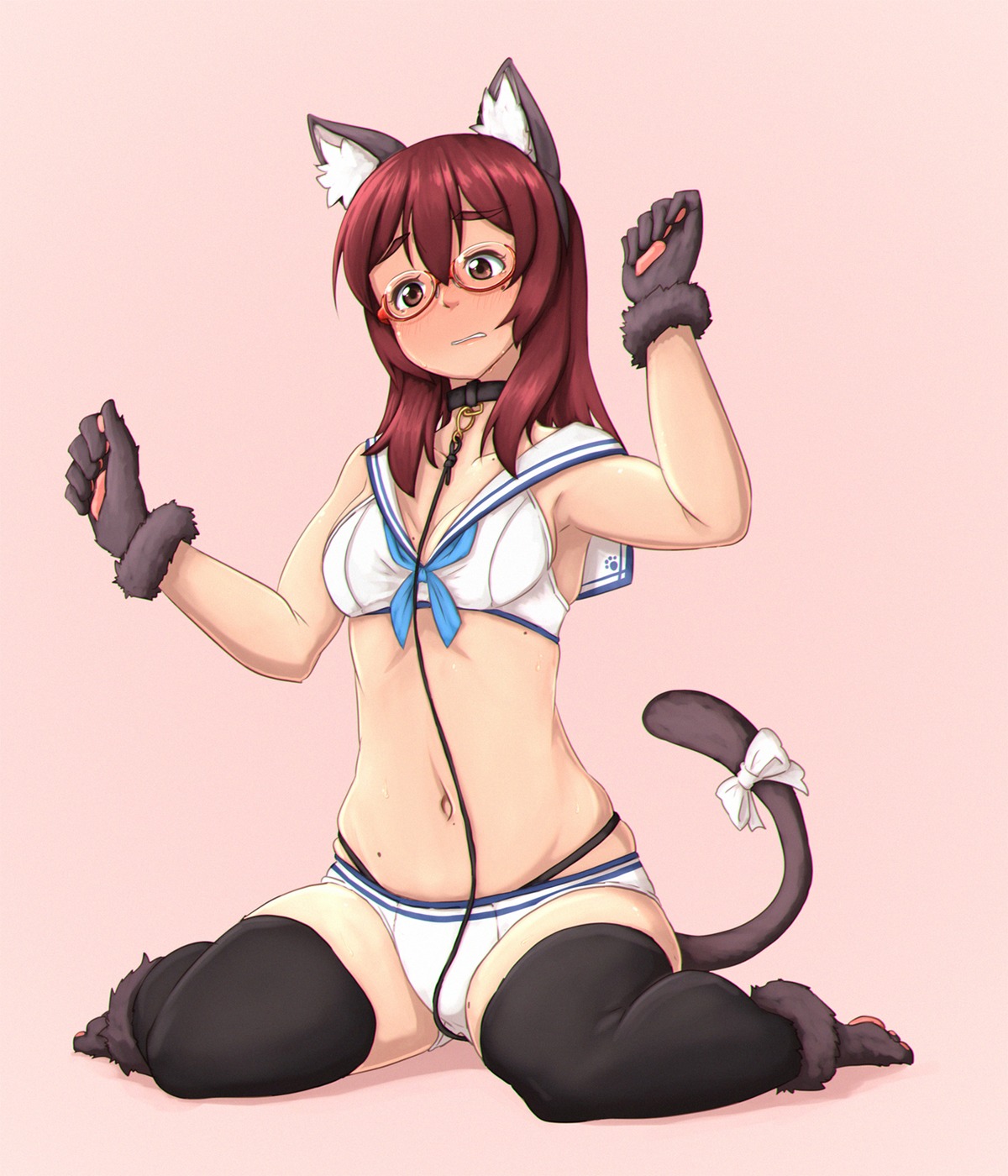 animal_ears bikini kama_iruka megane nekomimi swimsuits tail thighhighs