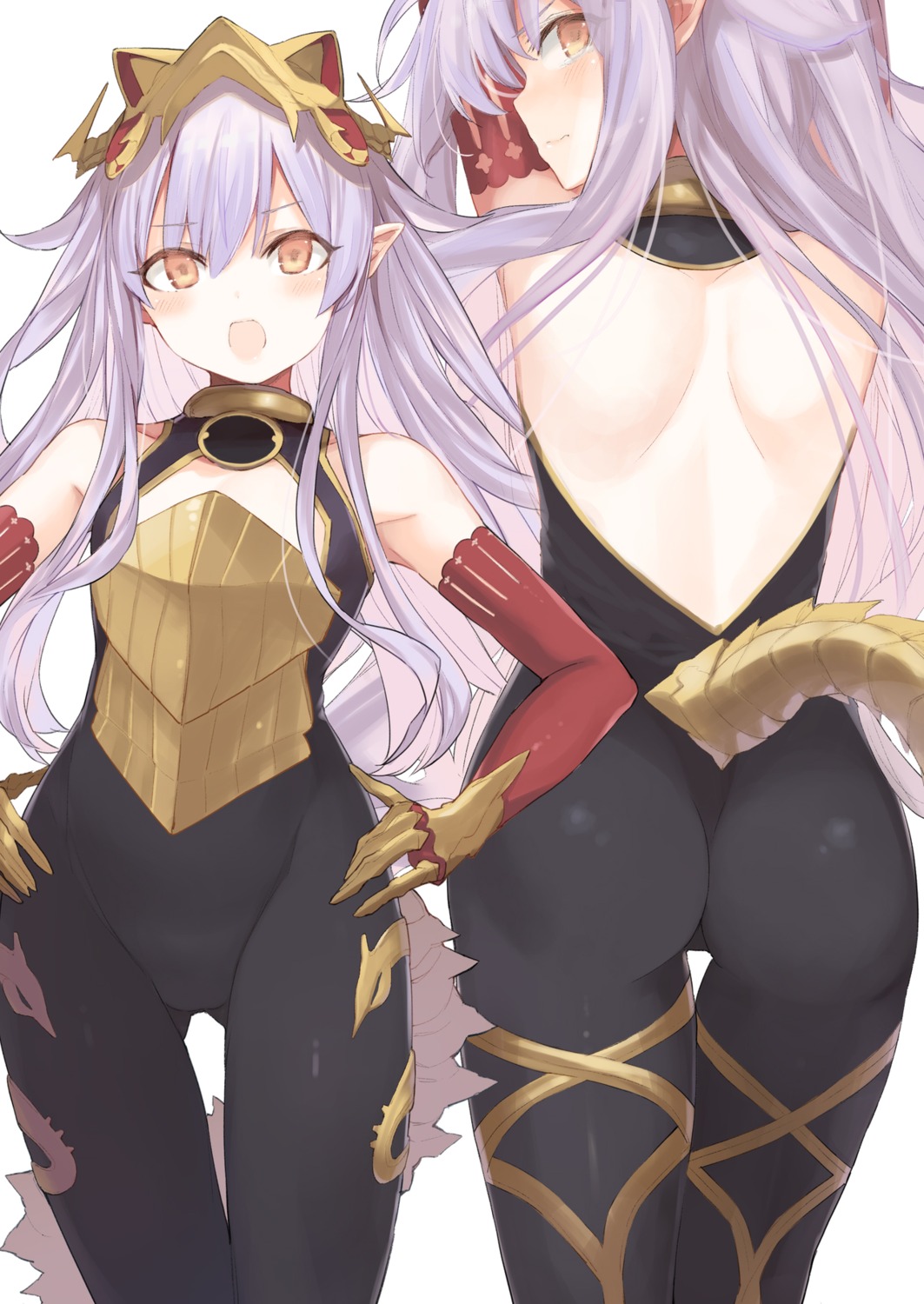 armor ass bodysuit granblue_fantasy medusa_(shingeki_no_bahamut) nana_(luna_berry) pointy_ears tail