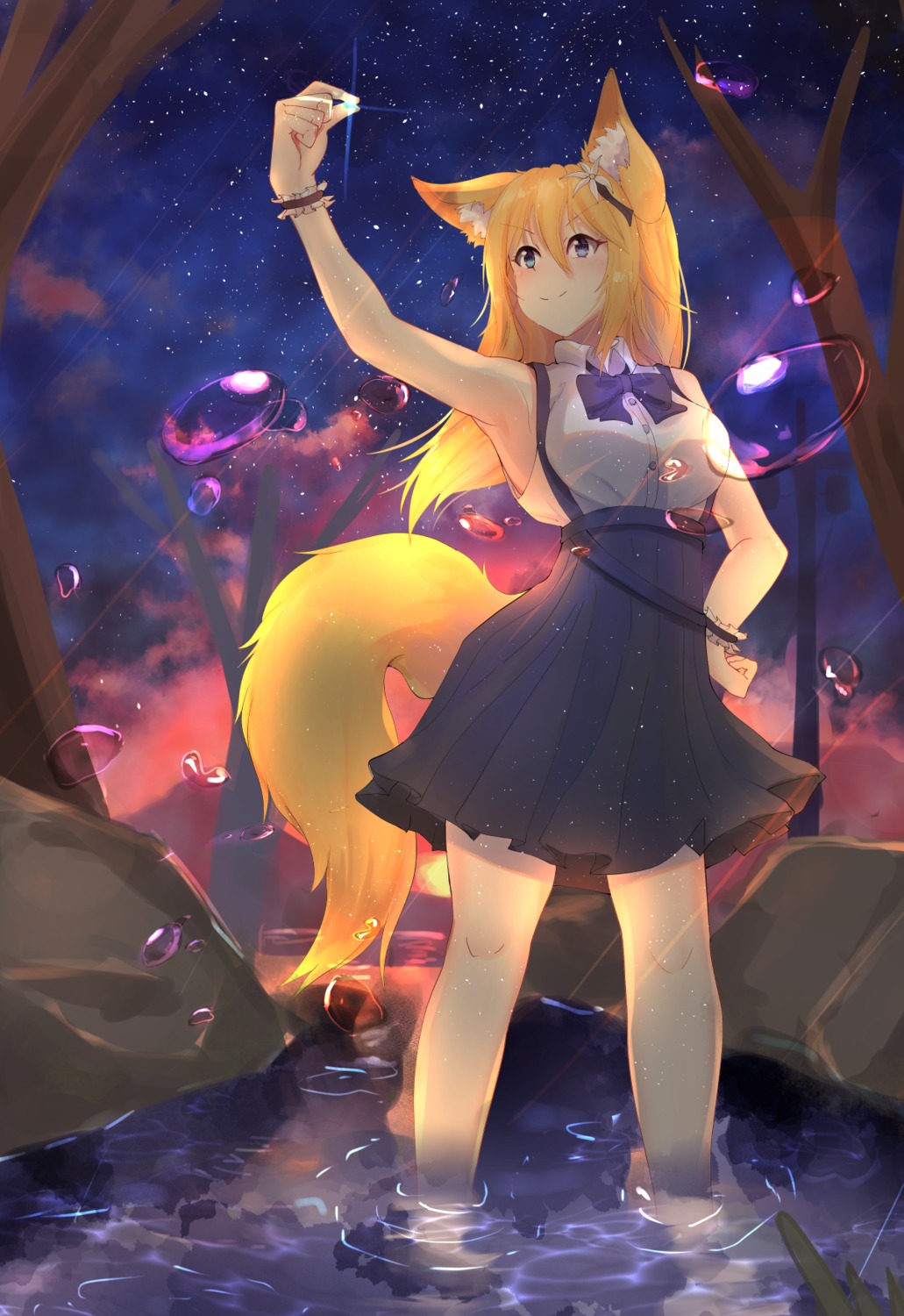 animal_ears genrou_mof kitsune tail wet