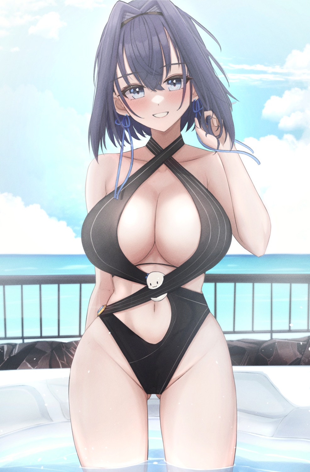 hololive hololive_english mofu07519 ouro_kronii swimsuits wet