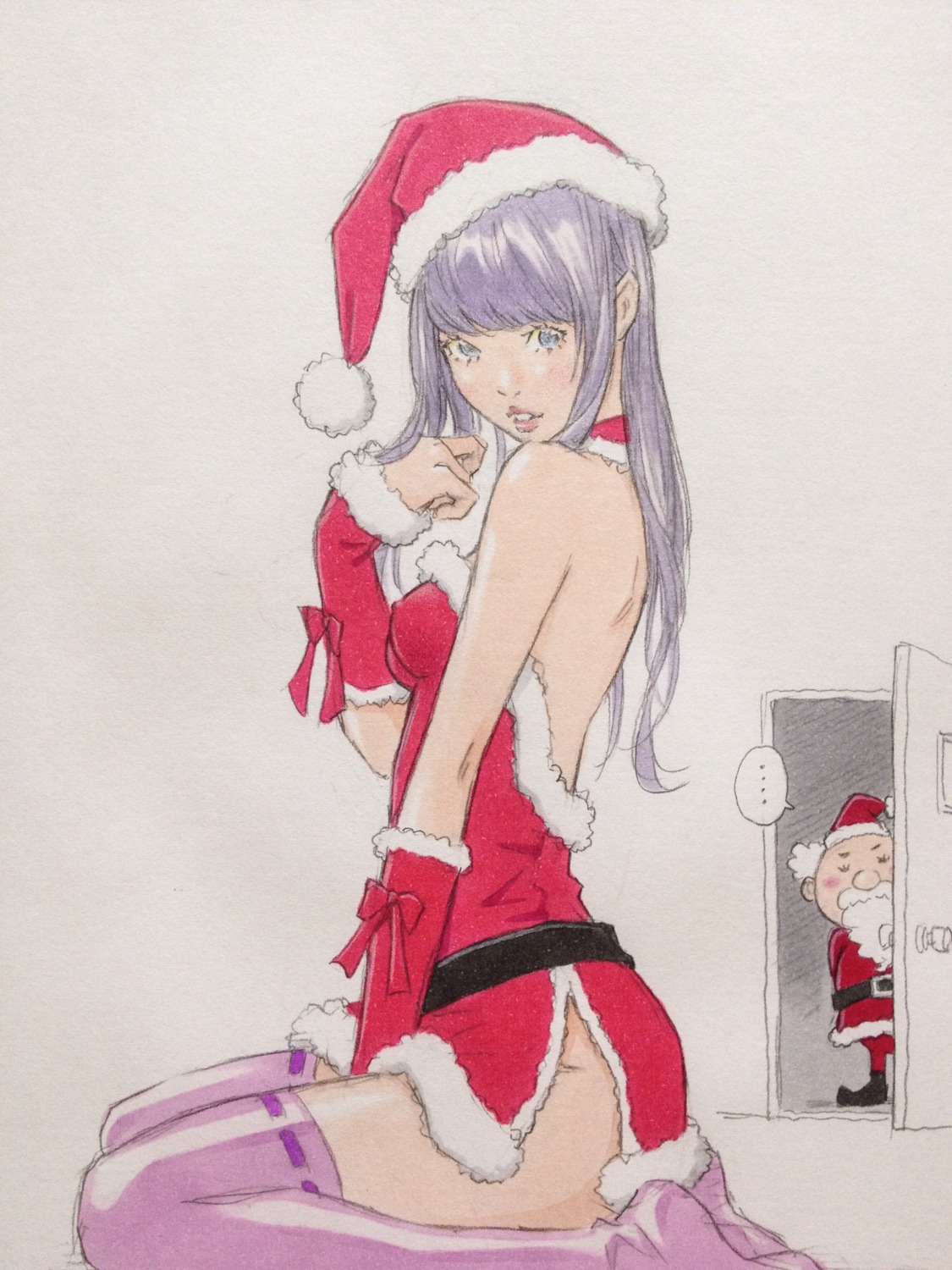 christmas dress eisakusaku erect_nipples no_bra nopan thighhighs