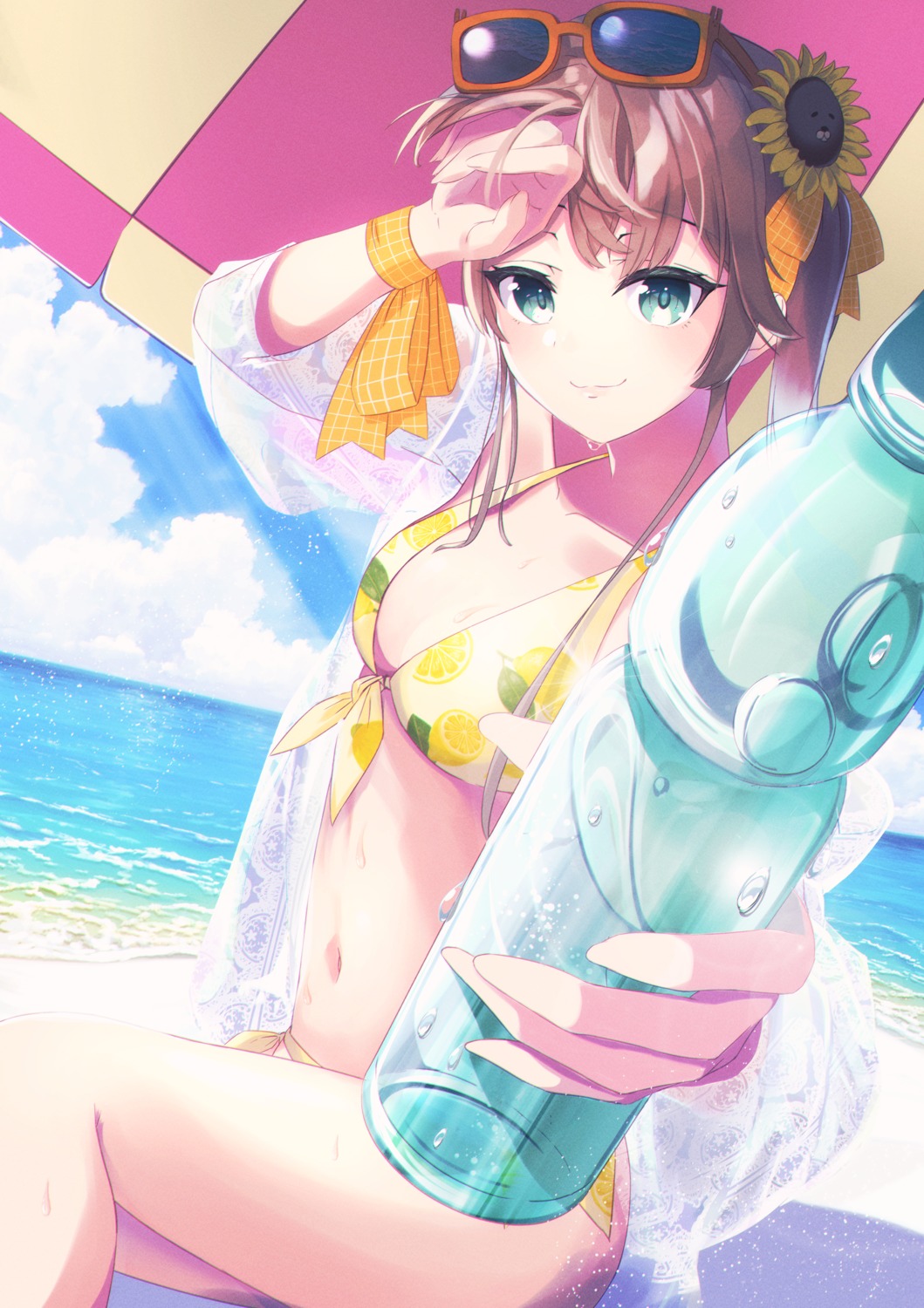 bikini cleavage hololive megane natsuiro_matsuri oekaki_zombie open_shirt see_through swimsuits wet