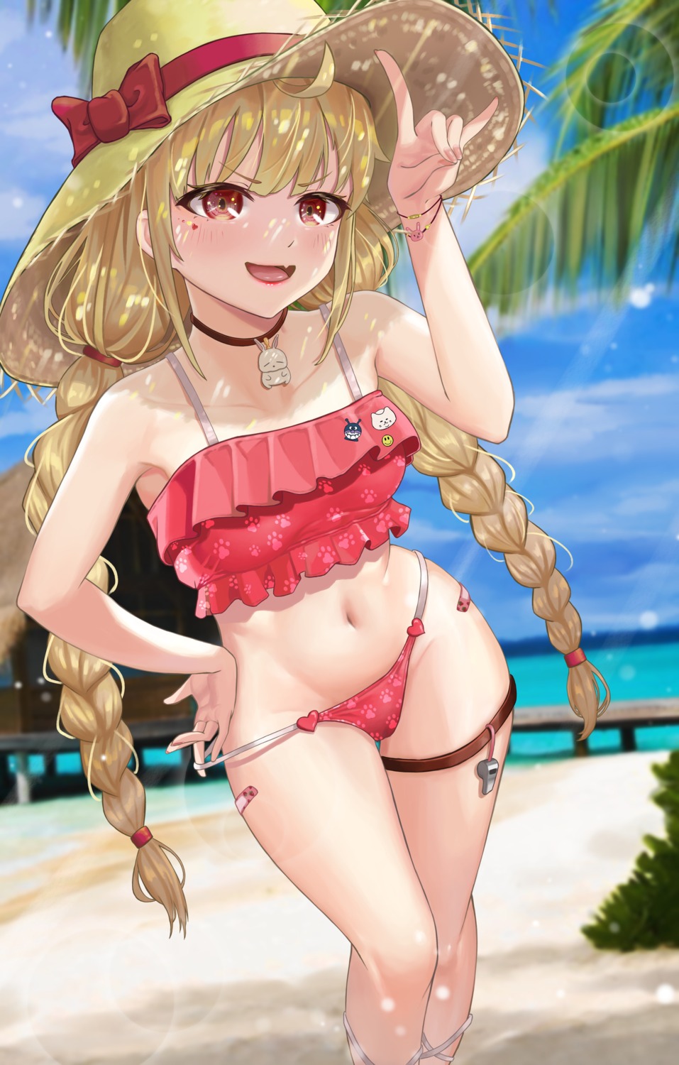 bandaid bangom_r bikini futaba_anzu garter panty_pull swimsuits the_idolm@ster the_idolm@ster_cinderella_girls undressing