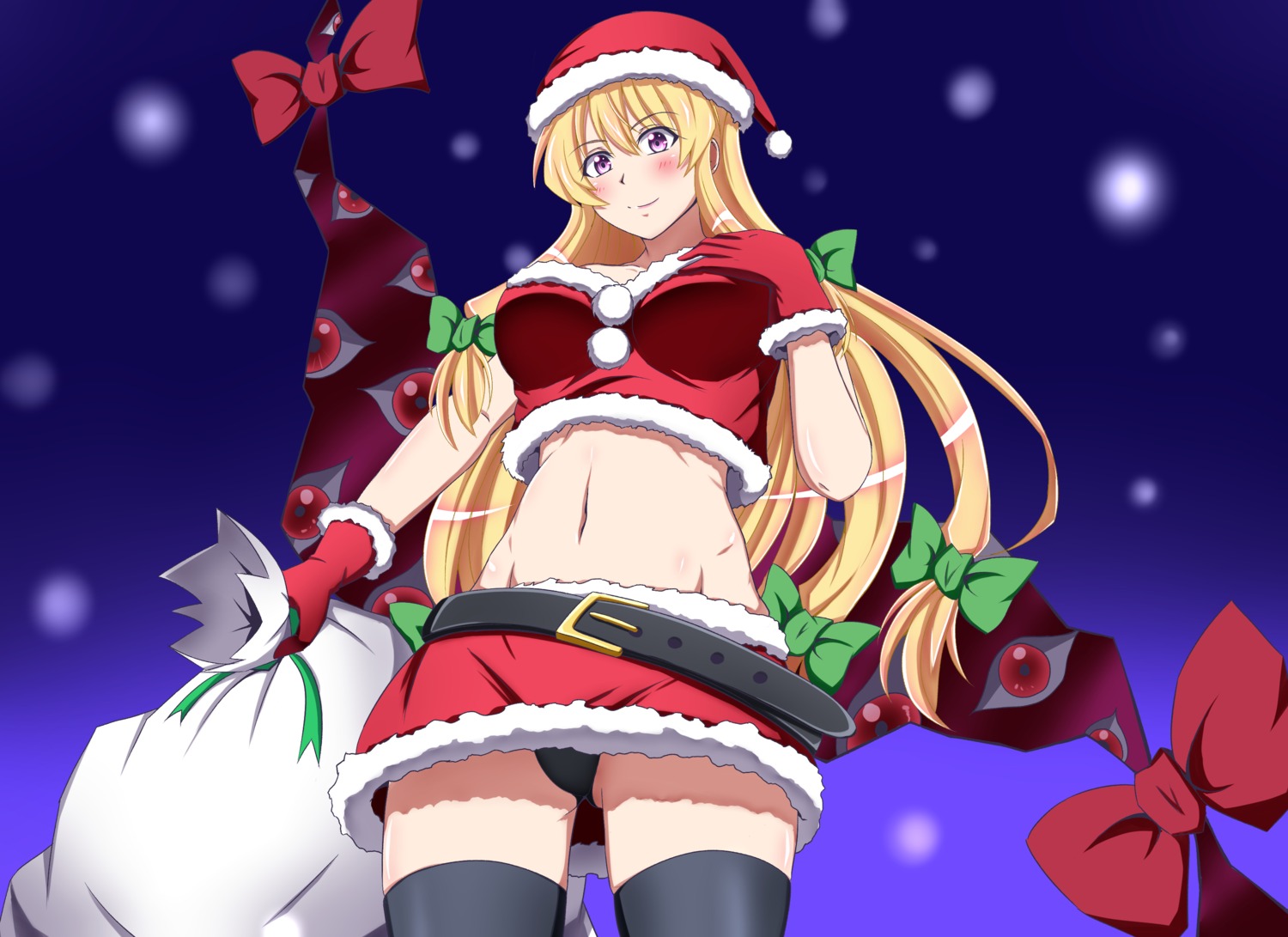 breast_hold christmas kyoukyan pantsu thighhighs touhou yakumo_yukari