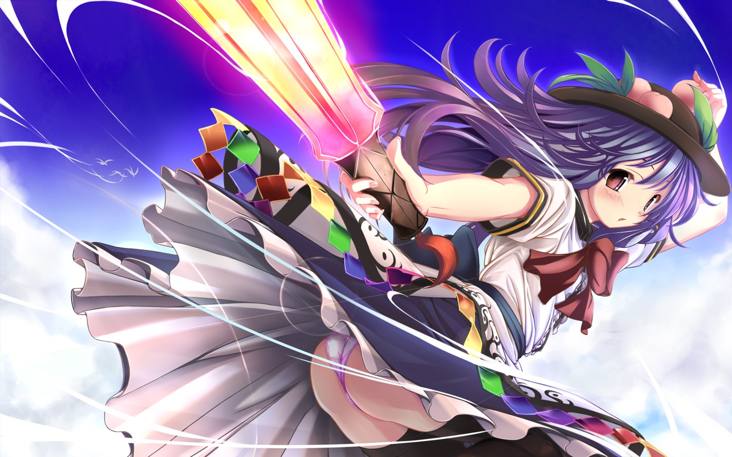 hinanawi_tenshi kaisu pantsu thighhighs touhou wallpaper