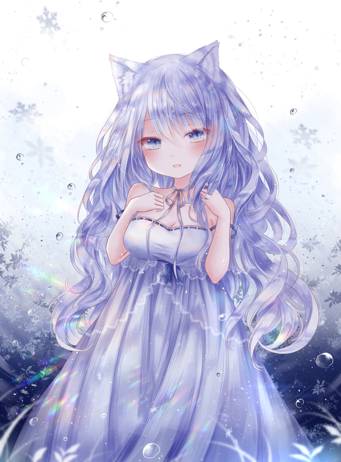 animal_ears cleavage dress nekomimi see_through yenshin