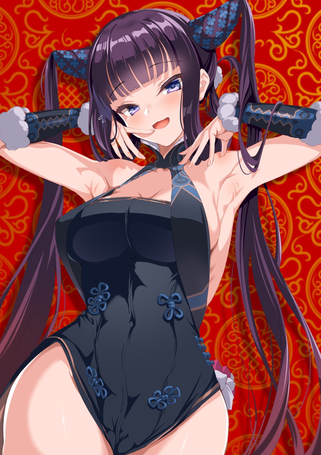 asian_clothes cameltoe cle_masahiro erect_nipples fate/grand_order horns leotard no_bra yang_guifei_(fate/grand_order)