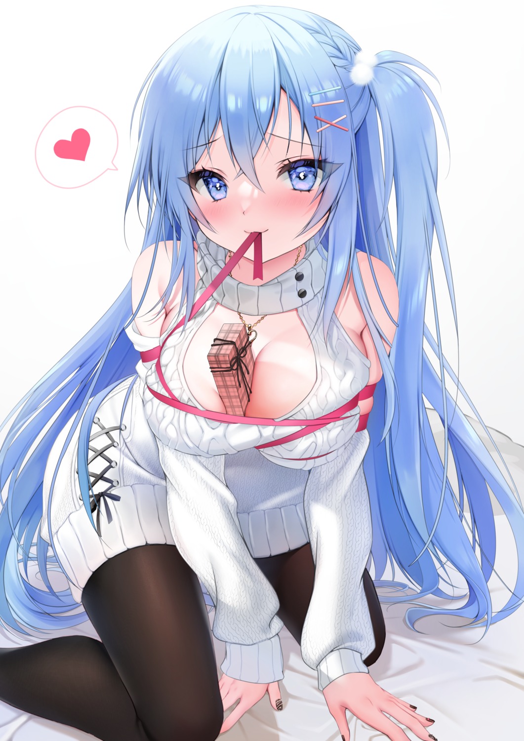 cleavage dress emori_miku emori_miku_project sweater valentine yoruhoshi_owl