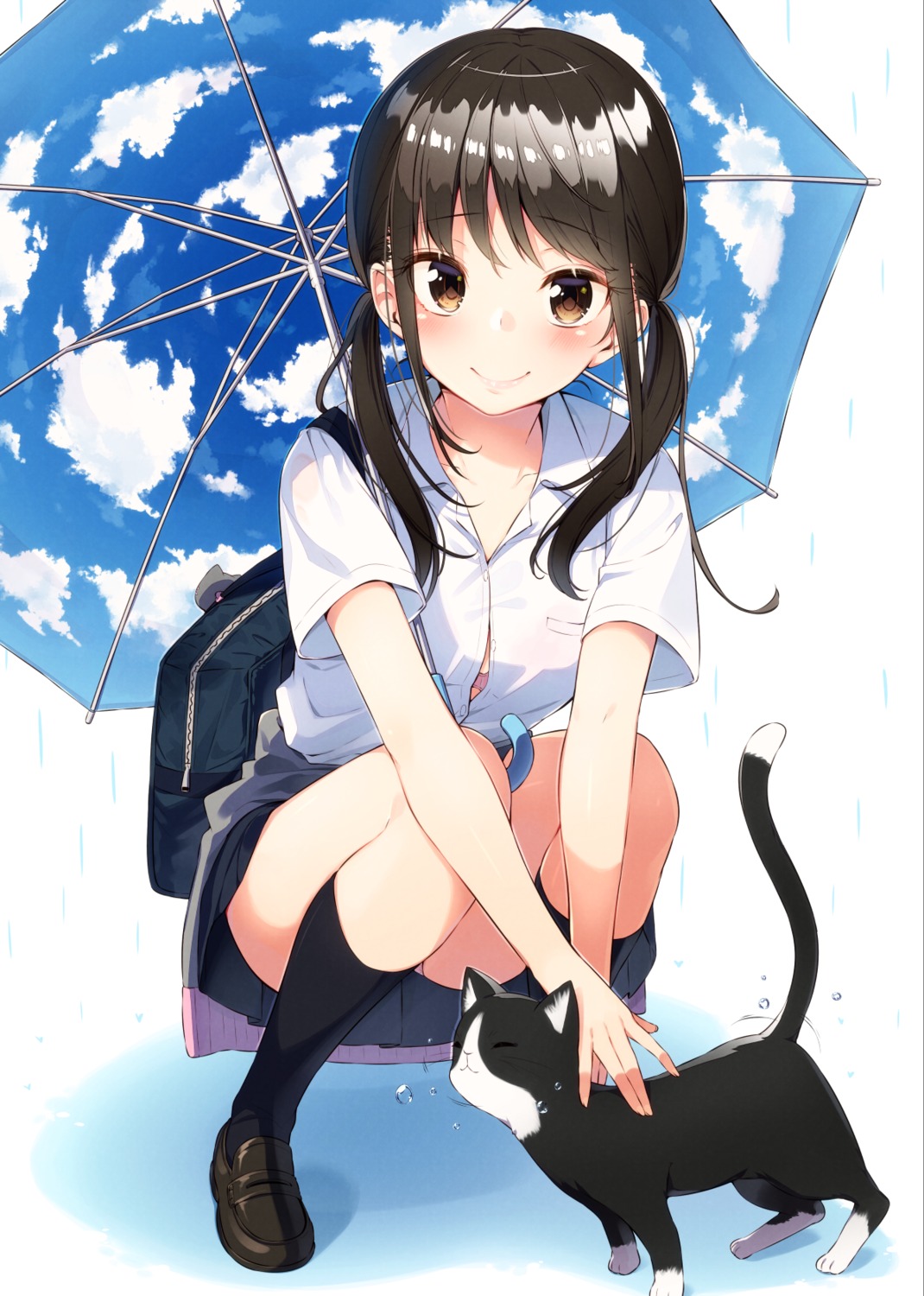 bra neko pantsu sakuragi_ren seifuku umbrella