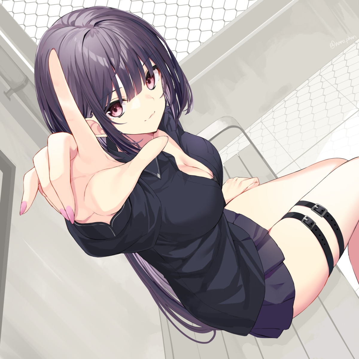 cleavage dress_shirt garter no_bra open_shirt skirt_lift takehana_note