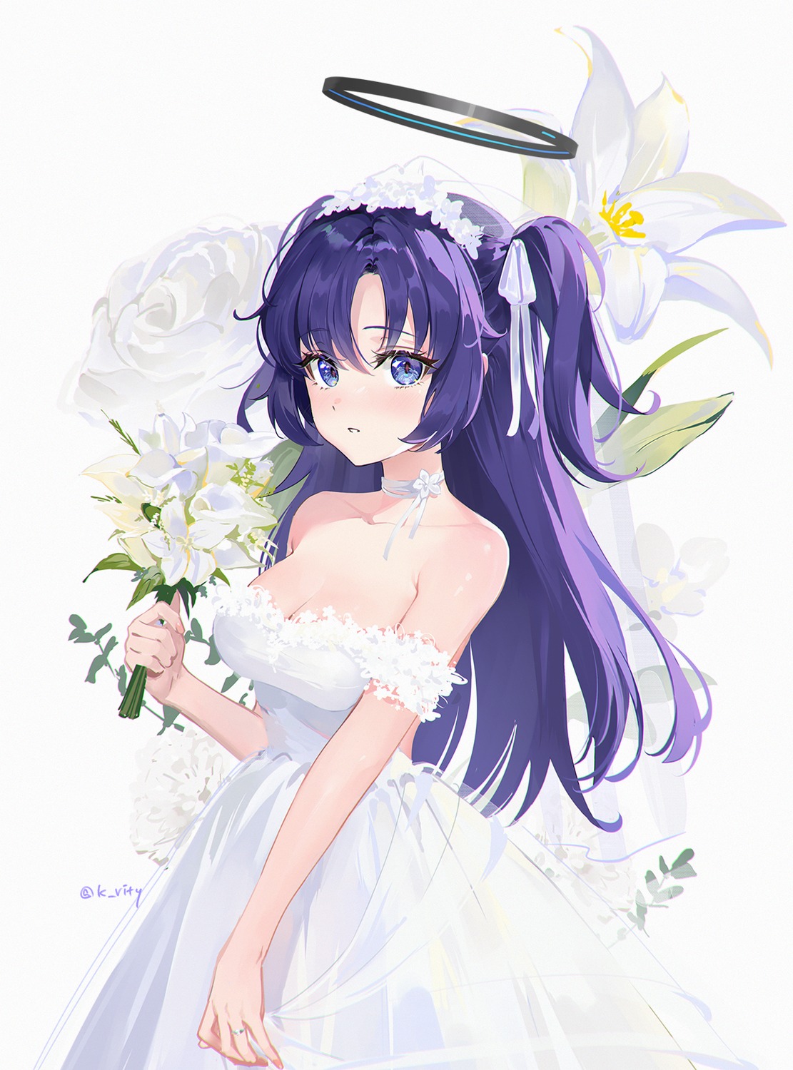 blue_archive dress halo hayase_yuuka no_bra rity wedding_dress