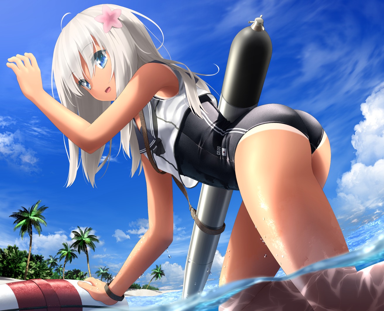 ass haribote_(tarao) kantai_collection loli ro-500 school_swimsuit swimsuits tan_lines wet