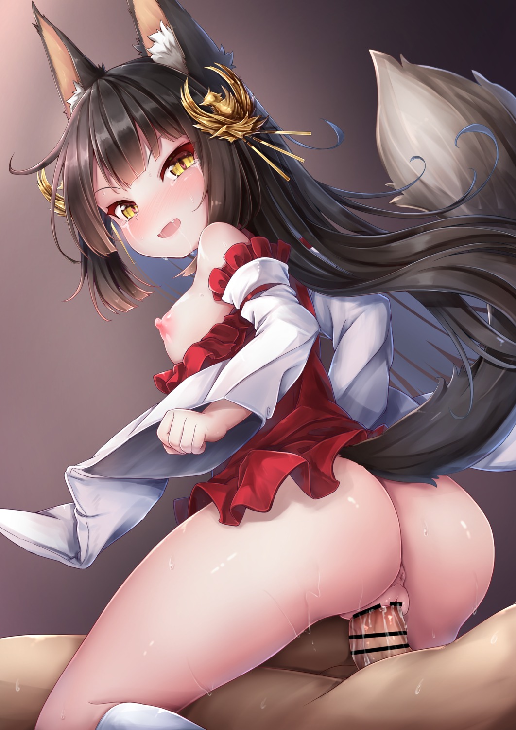 animal_ears anus ass azur_lane breasts censored nagato_(azur_lane) nipples no_bra nopan open_shirt penis pussy pussy_juice sex sorairo_len tail