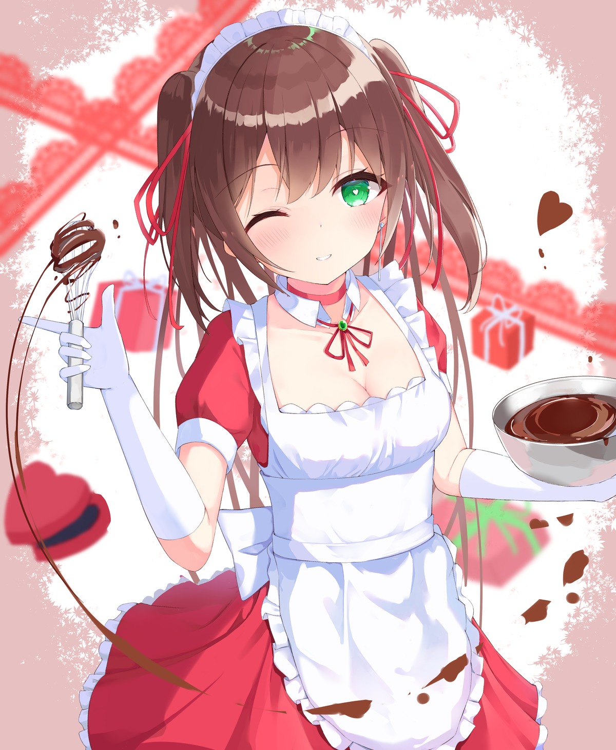 akie_aki cleavage maid valentine