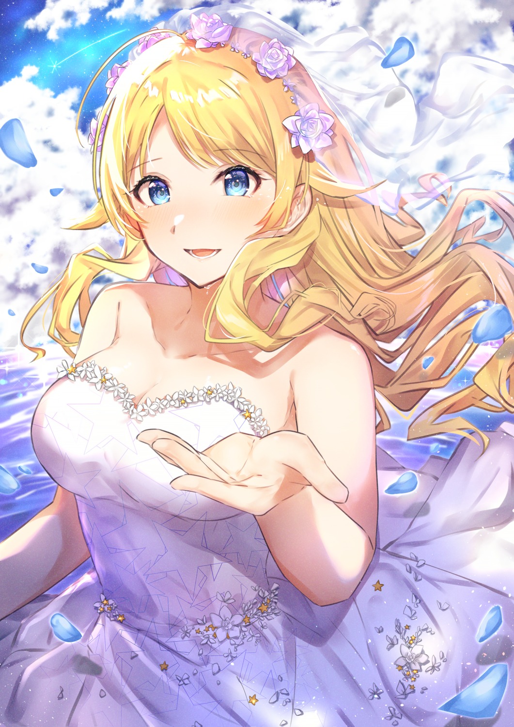 dress hachimiya_meguru no_bra skirt_lift takani the_idolm@ster the_idolm@ster_shiny_colors wedding_dress