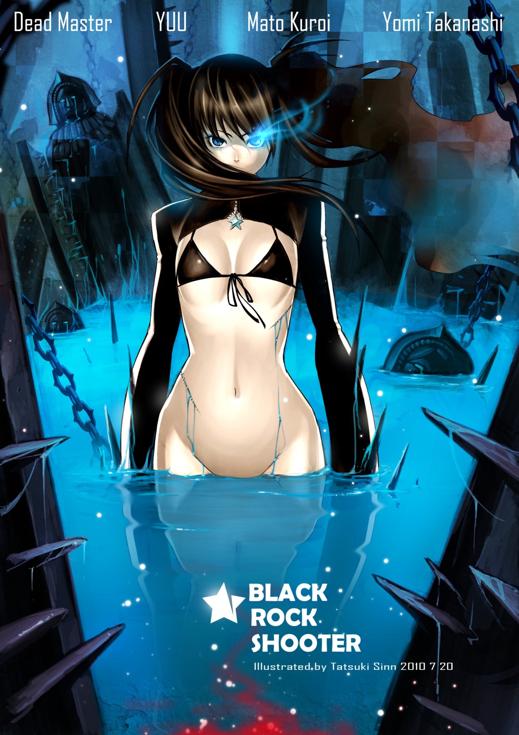 bikini black_rock_shooter black_rock_shooter_(character) bottomless cleavage sayo_tanku swimsuits vocaloid