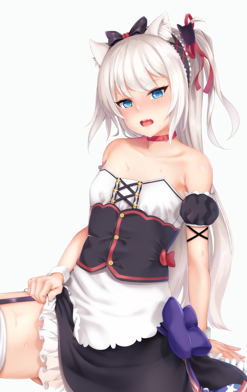 animal_ears azur_lane hammann_(azur_lane) maid qoooo skirt_lift stockings thighhighs