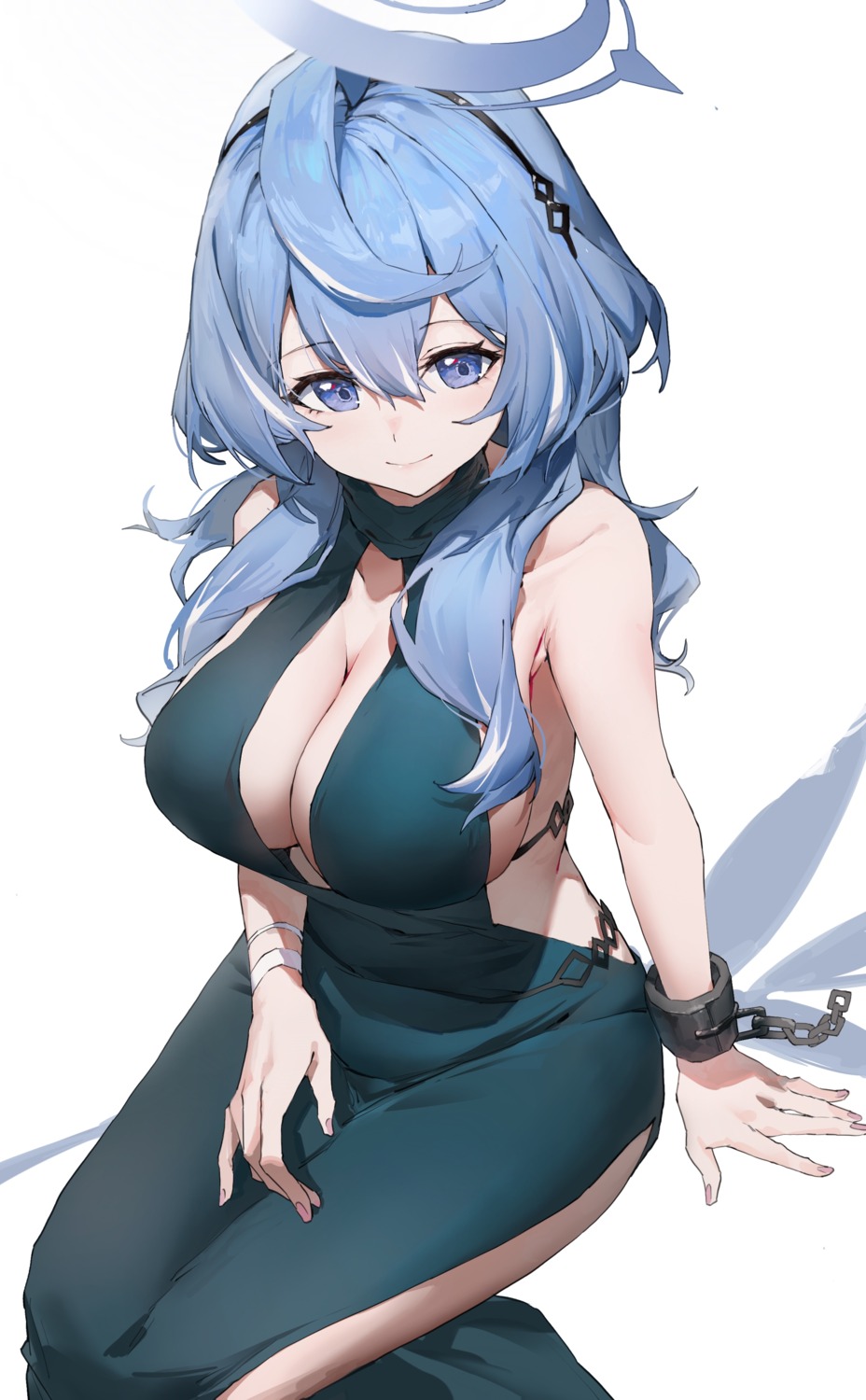 amau_ako blue_archive dress halo no_bra sentter