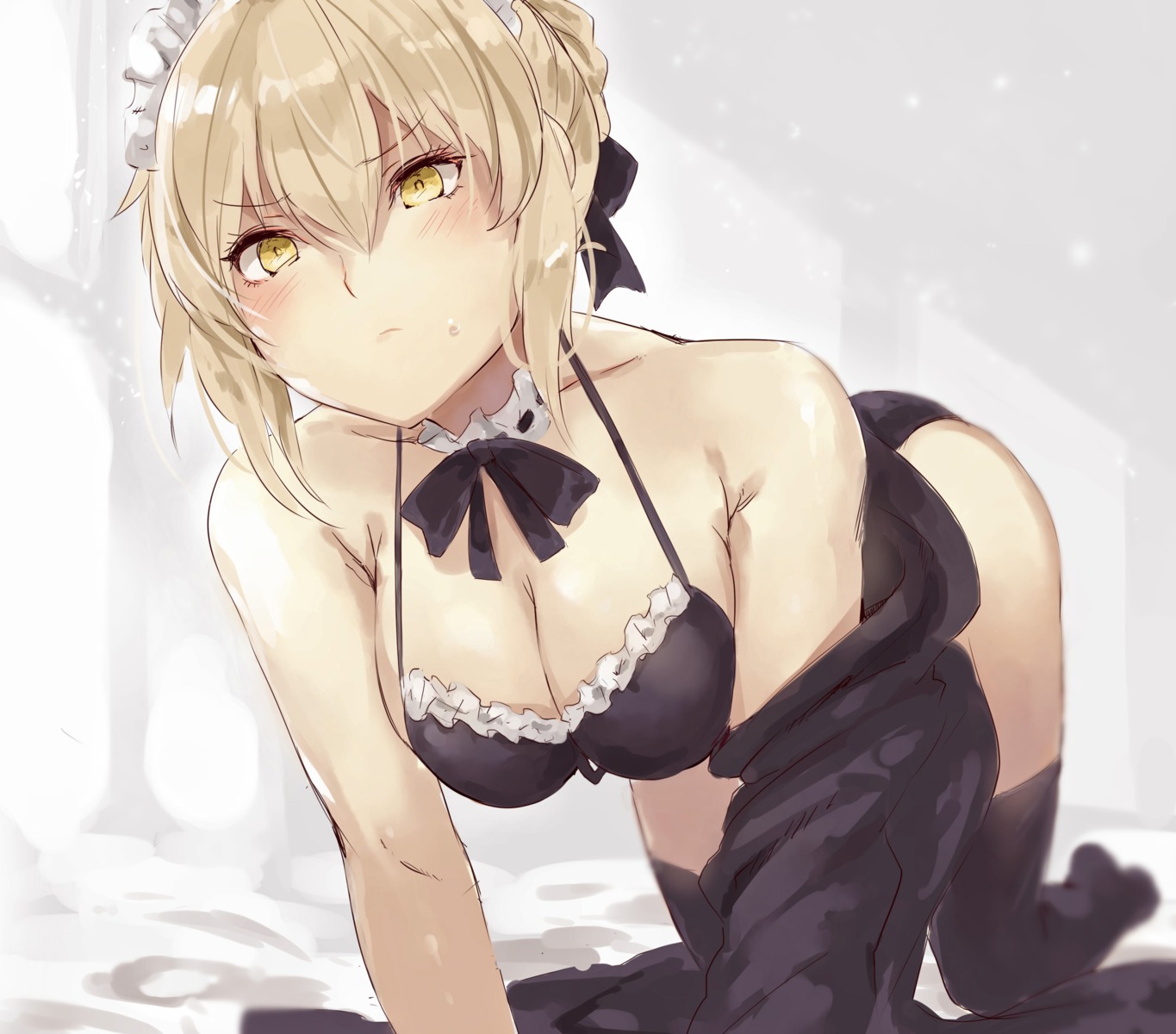 bikini cleavage denizen_tomo fate/grand_order maid saber saber_alter swimsuits thighhighs