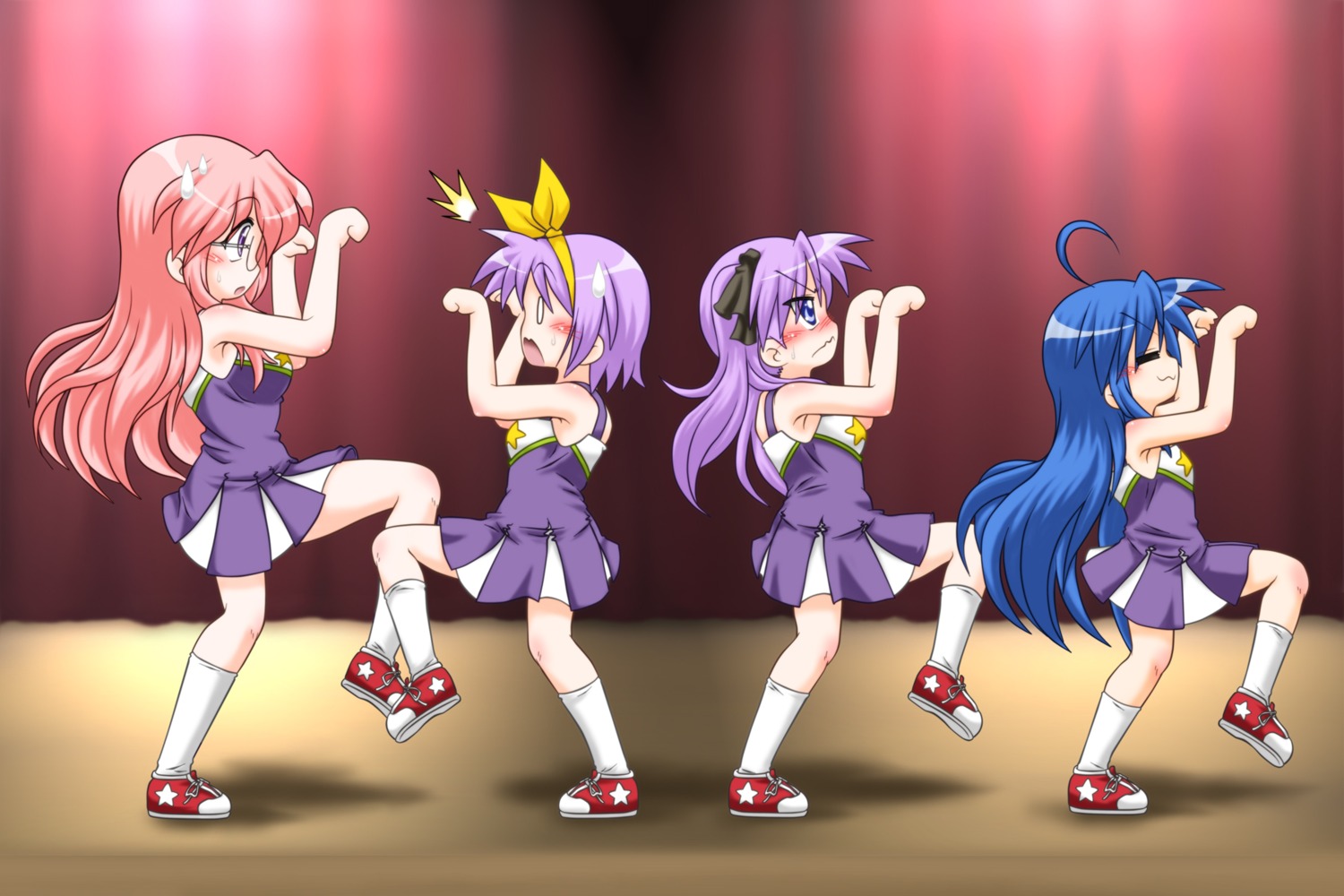 cheerleader gaketsu hiiragi_kagami hiiragi_tsukasa izumi_konata lucky_star megane takara_miyuki