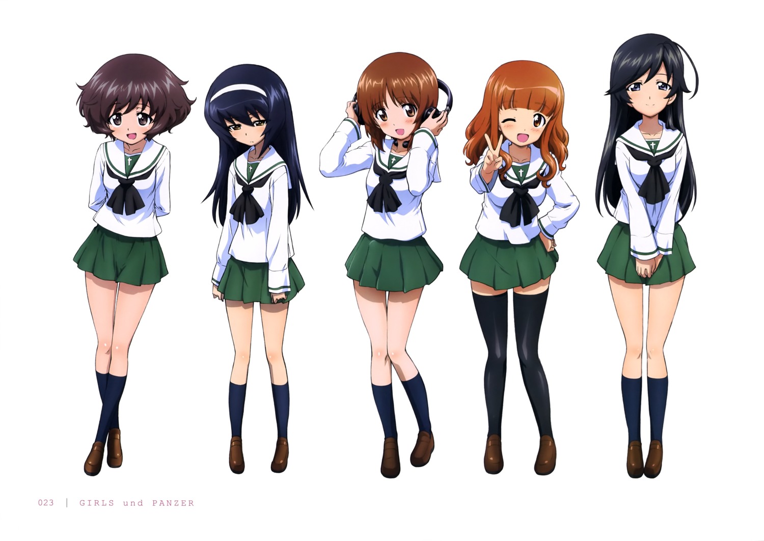 akiyama_yukari girls_und_panzer headphones isuzu_hana nishizumi_miho reizei_mako seifuku takebe_saori thighhighs