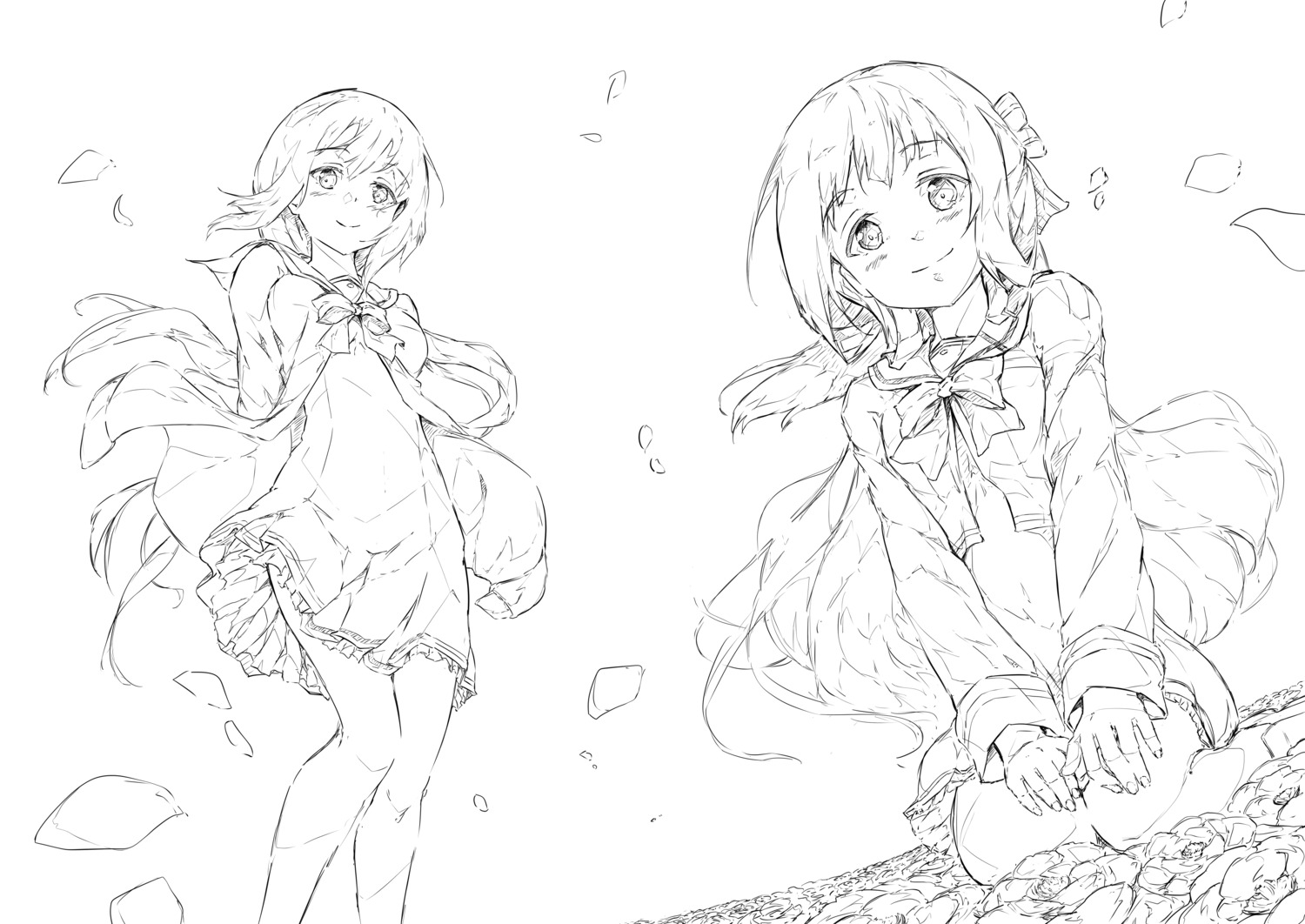 monochrome nogi_sonoko sakuria seifuku sketch yuuki_yuuna_wa_yuusha_de_aru