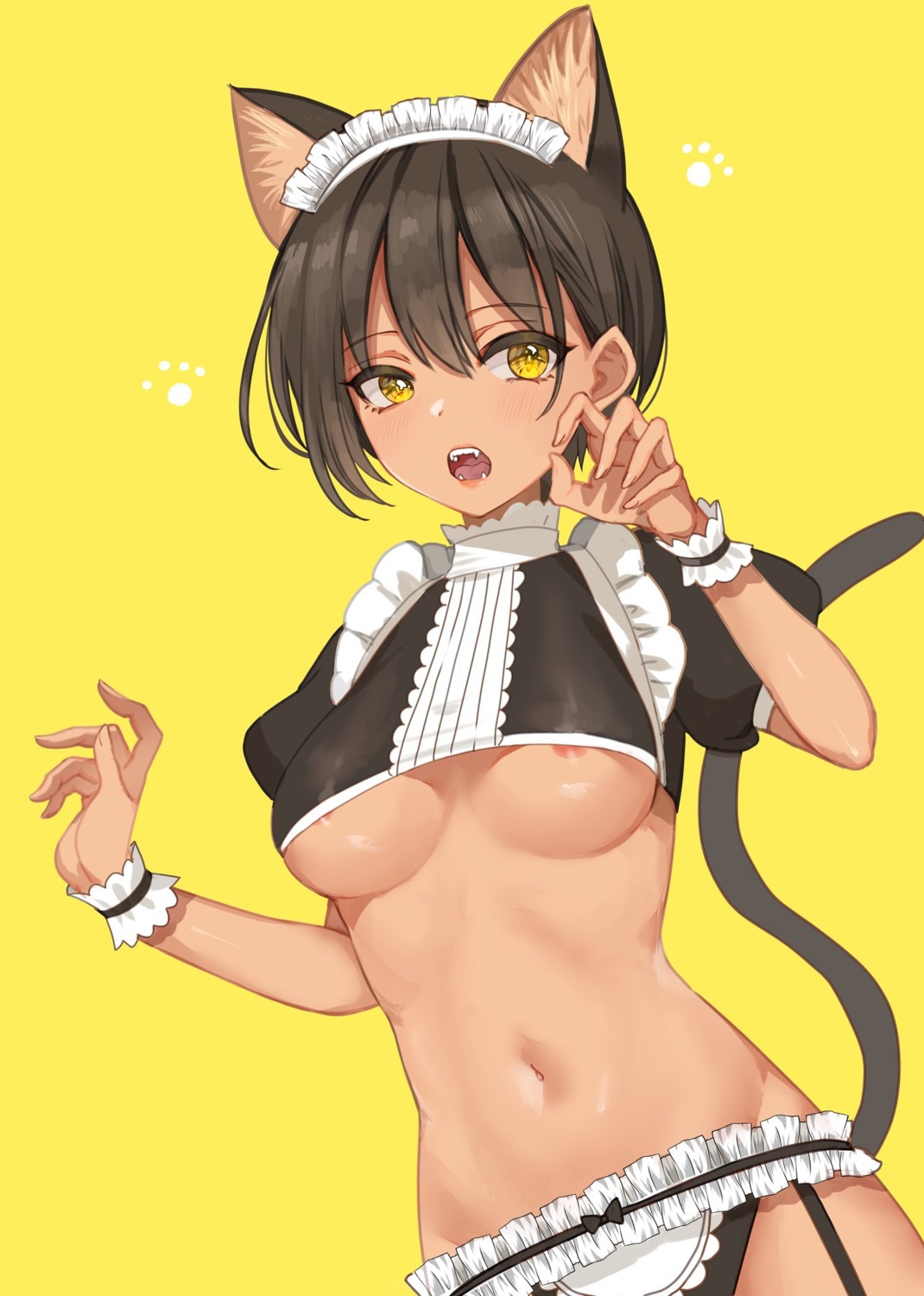 animal_ears areola maid nekomimi no_bra pantsu rum_raisin_(chihiromakita19) tail