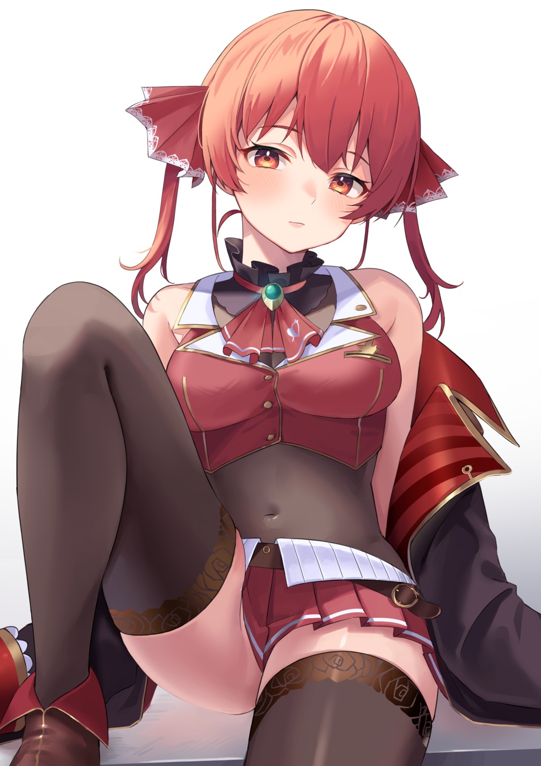 hololive houshou_marine jasu skirt_lift thighhighs