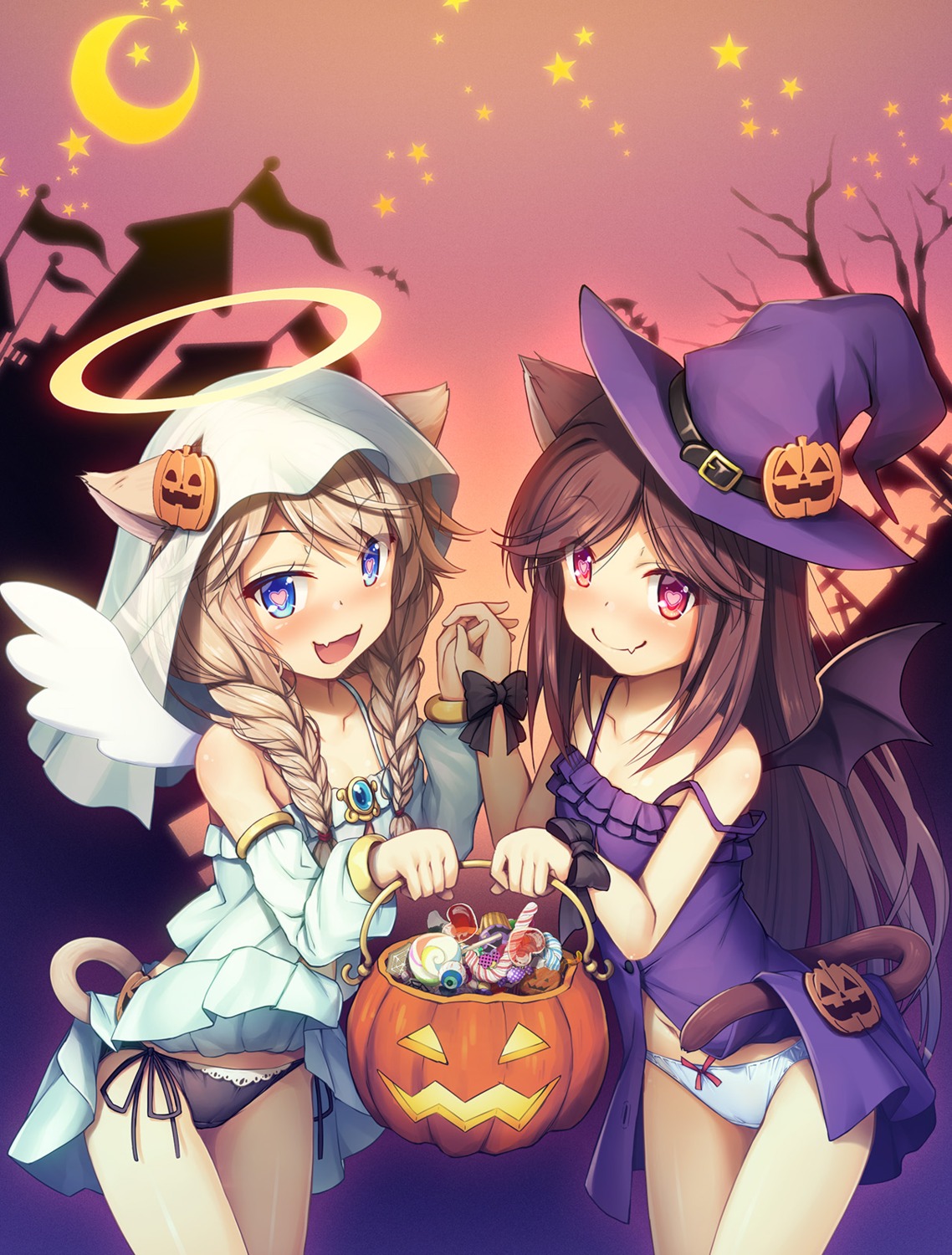 angel animal_ears chima_q dress halloween loli nekomimi no_bra pantsu skirt_lift string_panties tail wings witch