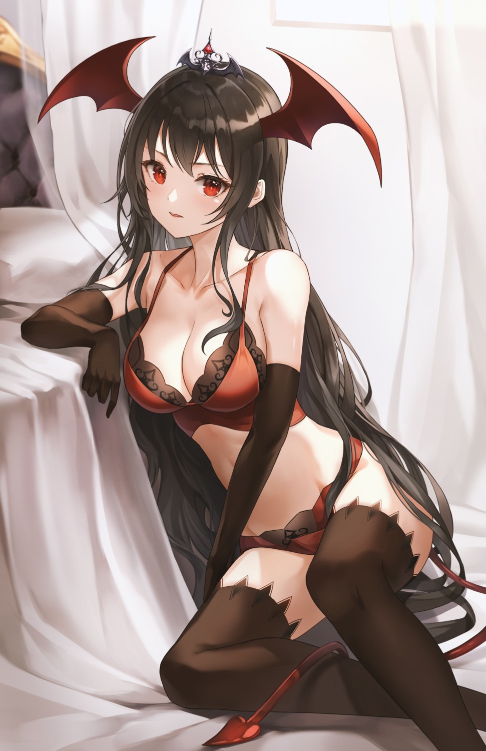 bra cleavage lingerie lunacle tail thighhighs wings